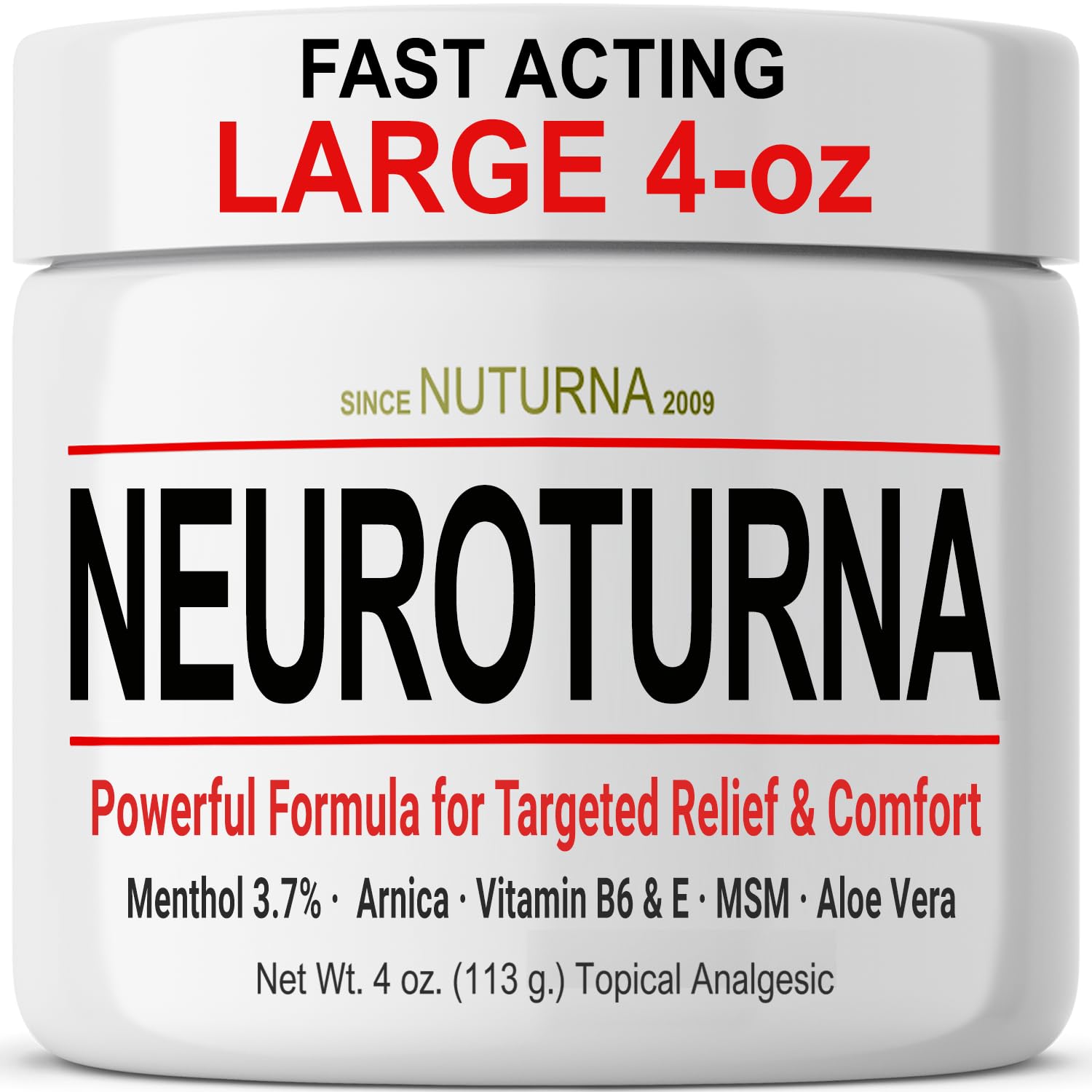 Nerve Cream - for Feet Hands Legs Toes Back - Menthol Arnica Aloe Vera MSM, Natural Comfort, Paraben-Free 4 Oz