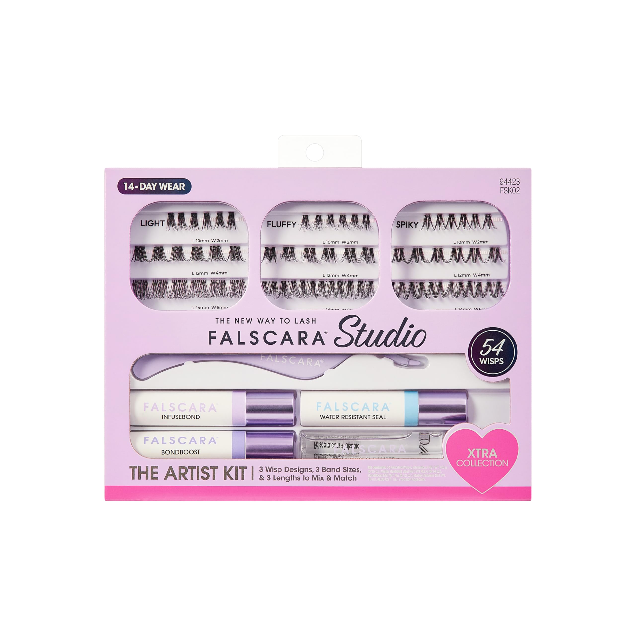 Photo 1 of FALSCARA Studio Lash Extension Kit, 54 Stackable Lash Clusters, Medium Volume, 10mm-14mm, ‘Xtra’, False Eyelashes, InfuseBond, Water-Resistant Seal, BondBoost, Hydro Cleanser, Applicator