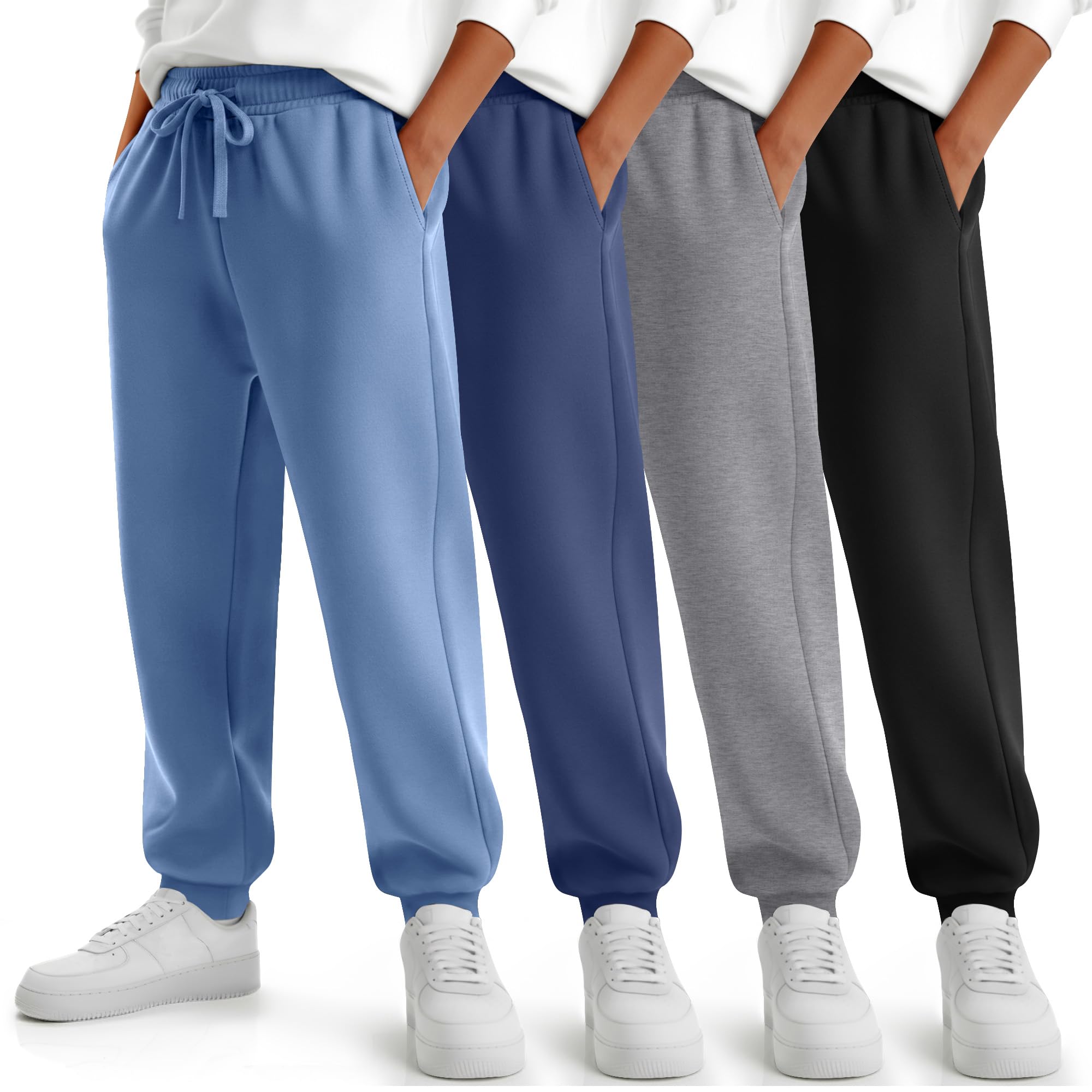 - 4 Pack Boys Jogger Sweatpants Athletic Casual Basic Pants Kids Pull on Soft Pants with Pockets Drawstring