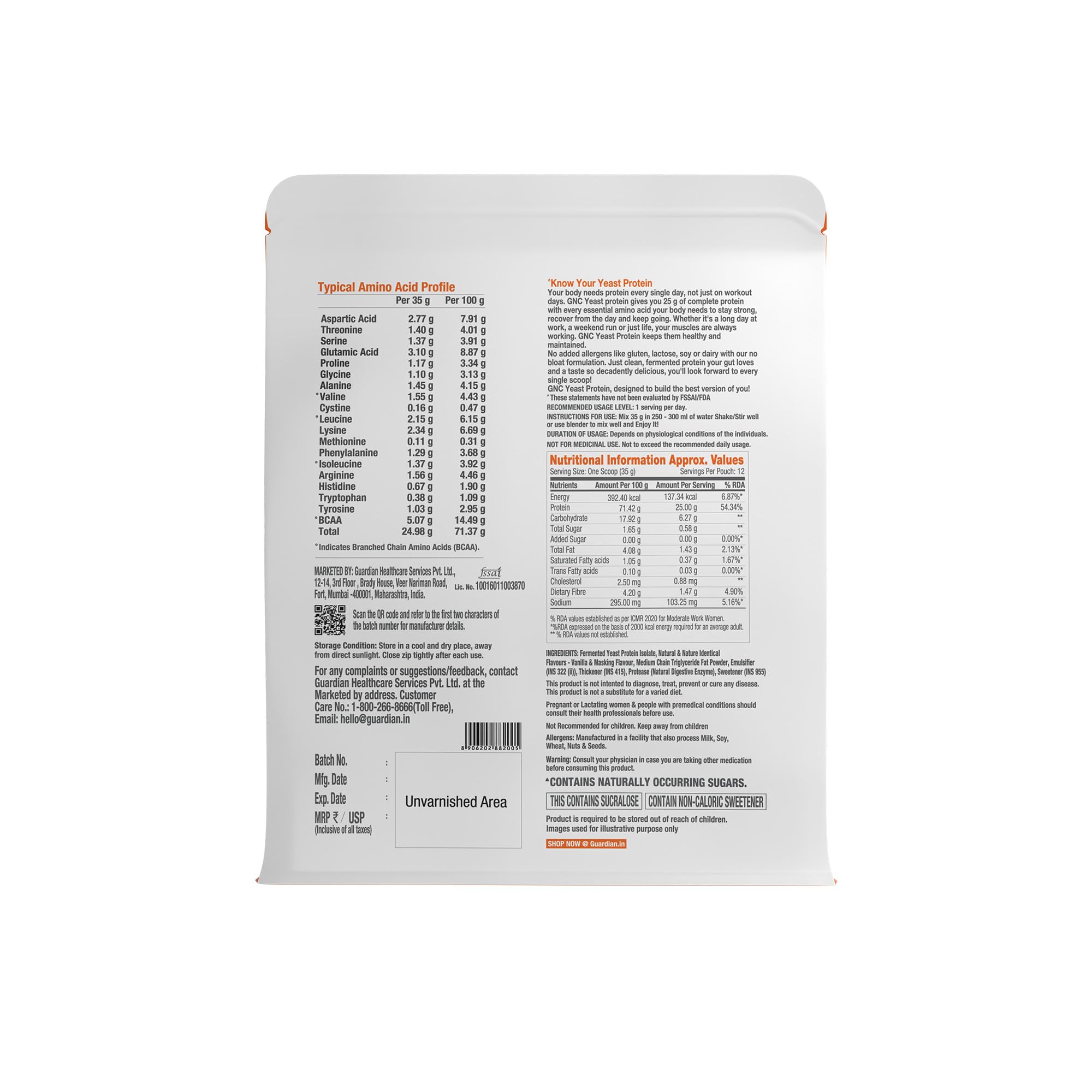 GNC Select Yeast Protein | 25g Protein, 5g BCAAs | Fermentation-Grown | Added Protease | Non-Dairy, 100% Veg, No Added Sugar | Digestive Support | Vanilla, 1lbs — Amazon image 9