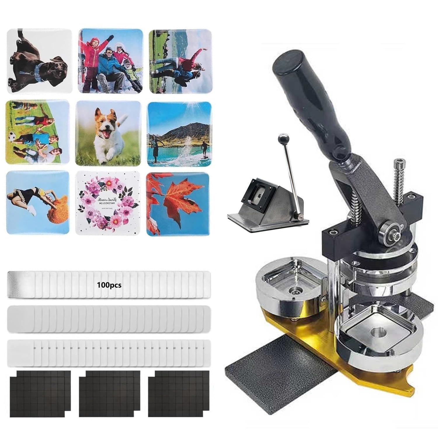 50x50mm maschine kühlschrankmagnetherstellung-DIY-Kombigerät zum Herstellen von Magneten und Abzeichen/100-teiligem Profi-Set,zum Anfertigen individueller Schlüsselanhänger,Abzeichen mit Figuren