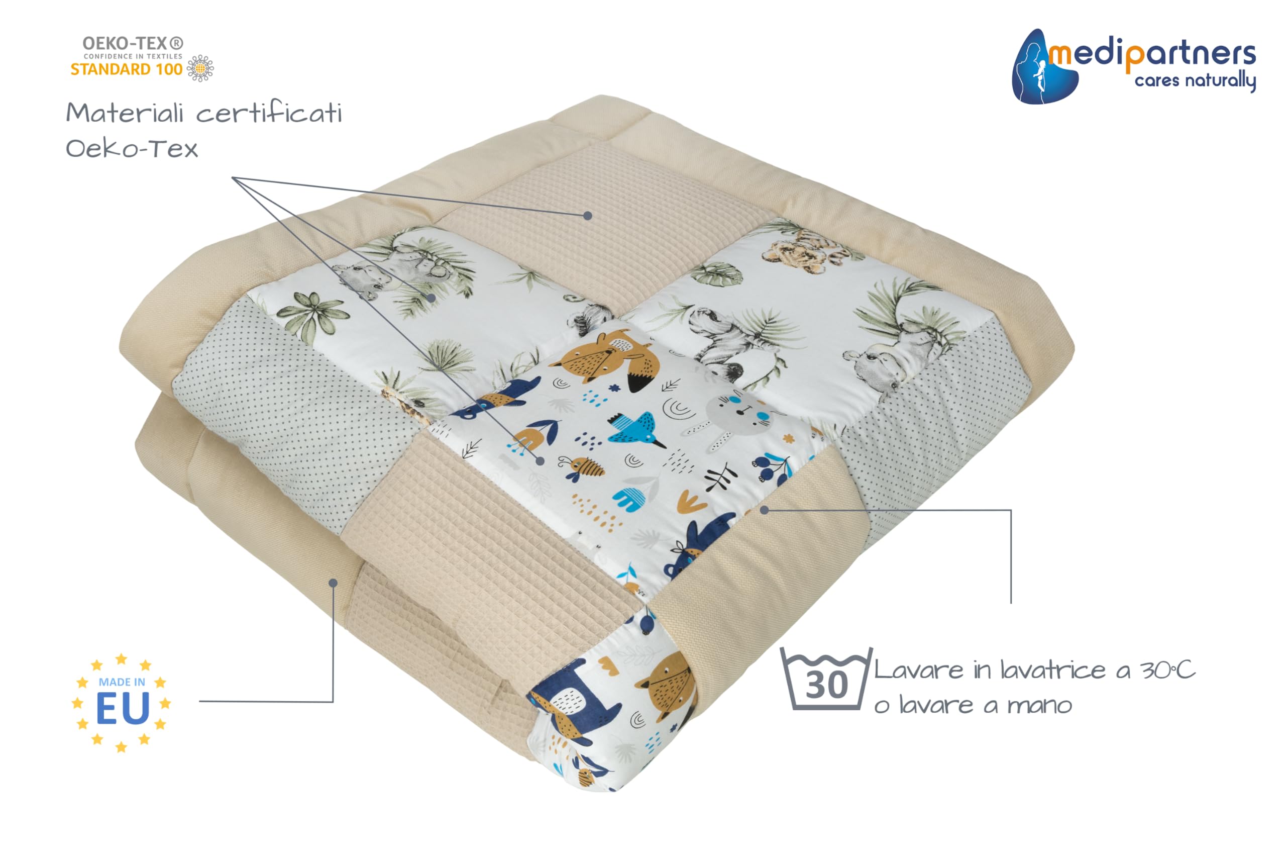 Medi Partners Coperta per neonati 100% cotone 120x120cm multifunzionale Morbido spesso Tappetino da gioco Inserto per box