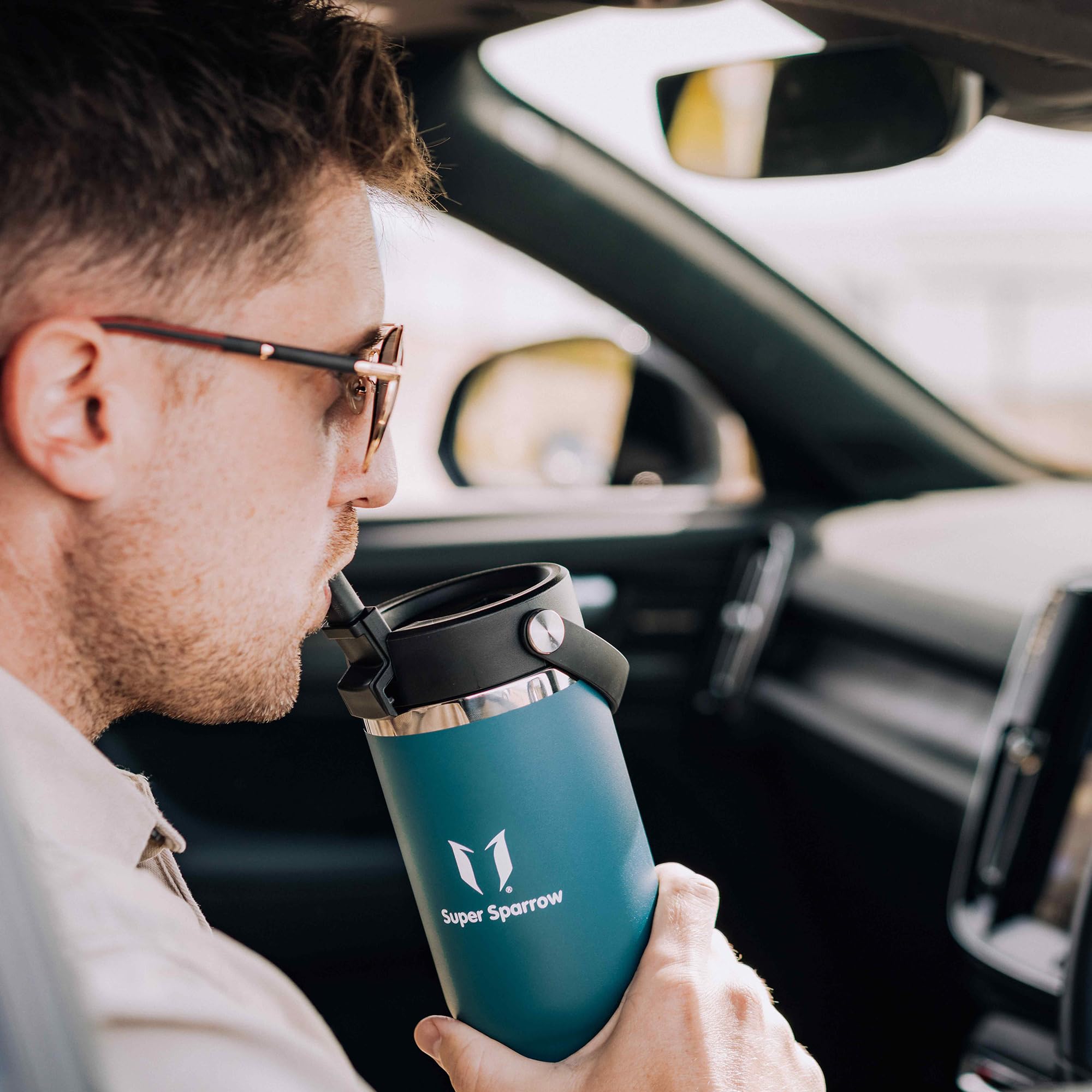 Sparrow Trinkflasche Edelstahl - Twistpath Thermosflasche mit Flex-Strohhalmdeckel - 900ml - BPA-frei Thermobecher & Auslaufsichere Thermoskanne - Kompatibel mit gängigen PKW-Getränkehaltern | Isolierbecher Thermosflasche Wasserflasche Autobecher, Auslauf