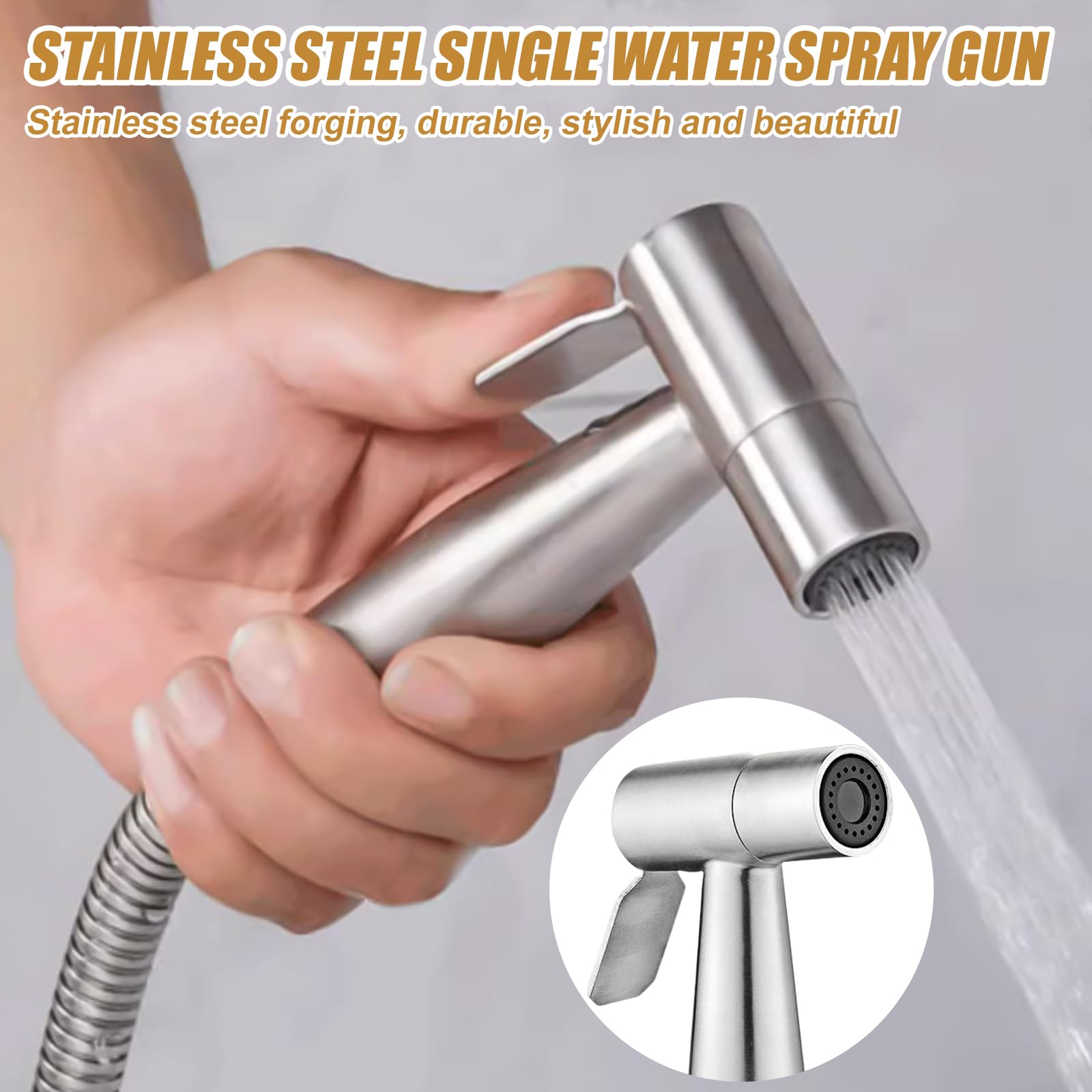 Bidet doccetta a mano in acciaio inox spruzzatore WC kit con erogatore tubo gancio