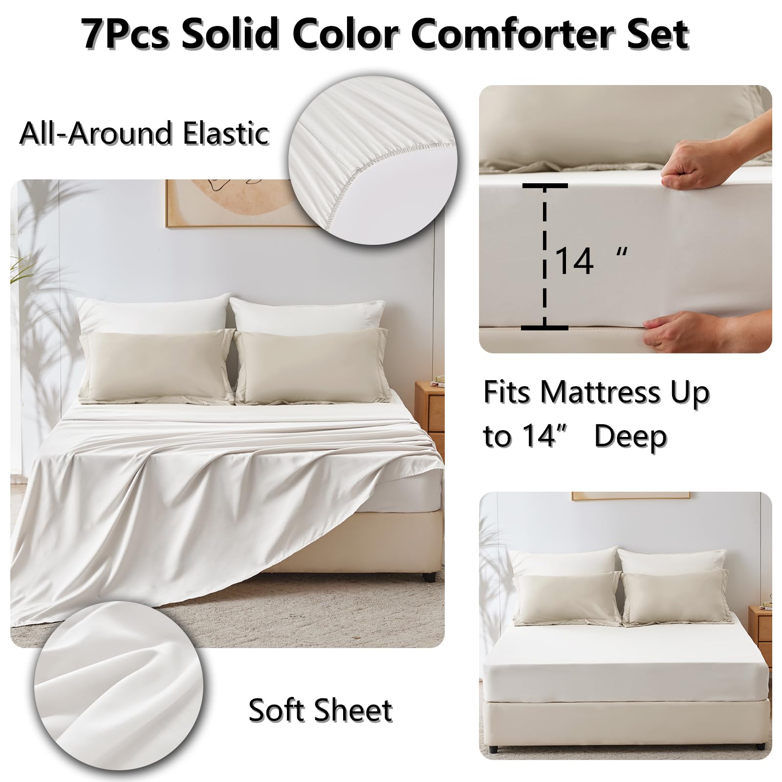 CozyLux Sage Green Comforter Set Queen 7 Pieces Queen Bedding Set Contrasting Design with Comforter, Flat Sheets, Fitted Sheet, Pillowcases & Shams, Boho Bed in a Bag Queen for All Season