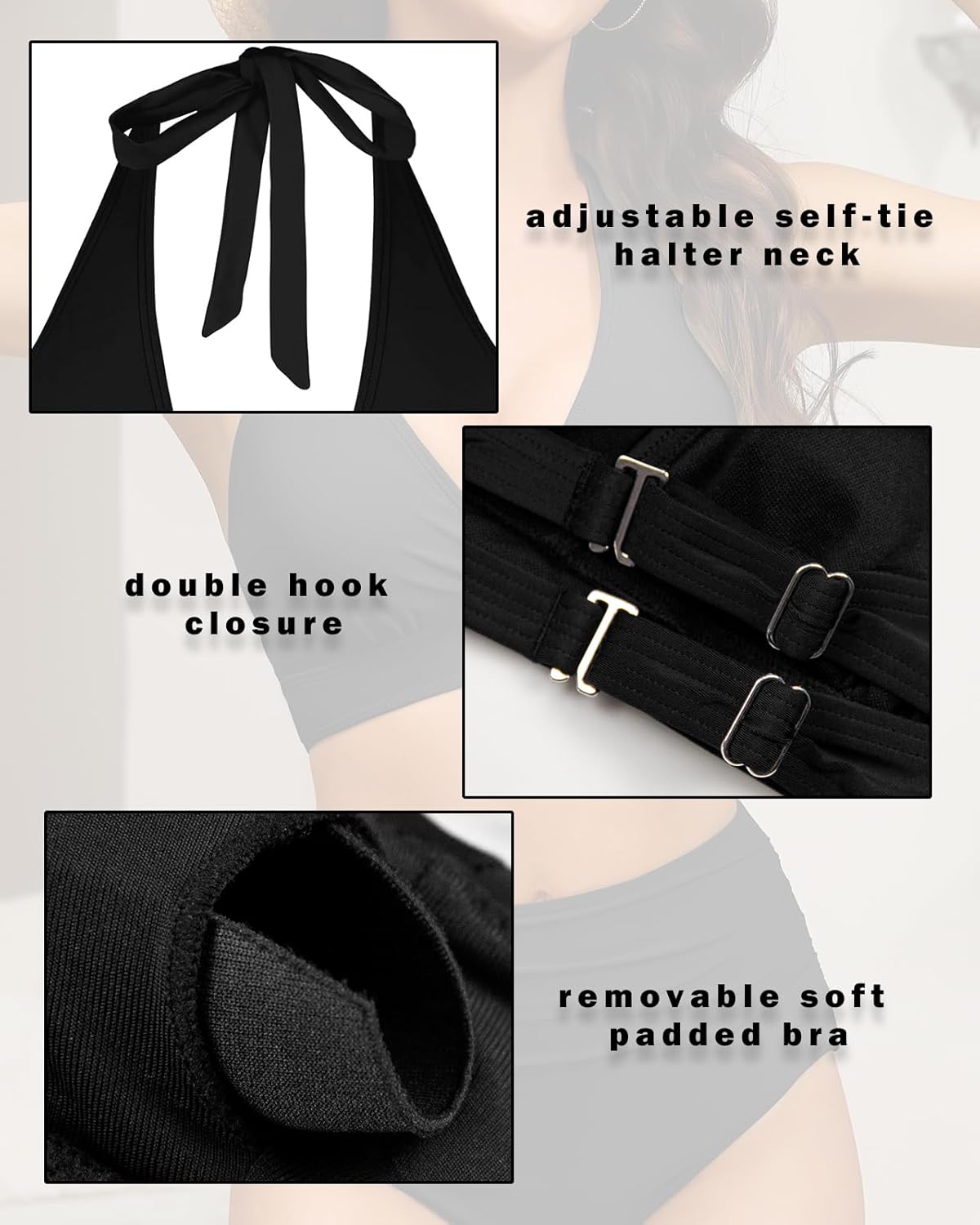 Halter V Neck Push Up Swimsuit Padded High Waisted Ruched Bottom Two Piece Bikini Set Bathing Suit for Women - Image 5