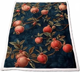 Sherpa Fleece Throw Blanket Pomegranate Soft Cosy Warm Thick Fall Decorations for Home Plant Print Blanket for Sofa Chair Outdoor Travel, Fall Bedding Home Decor Gifts for Women 40x50 in Model-3507