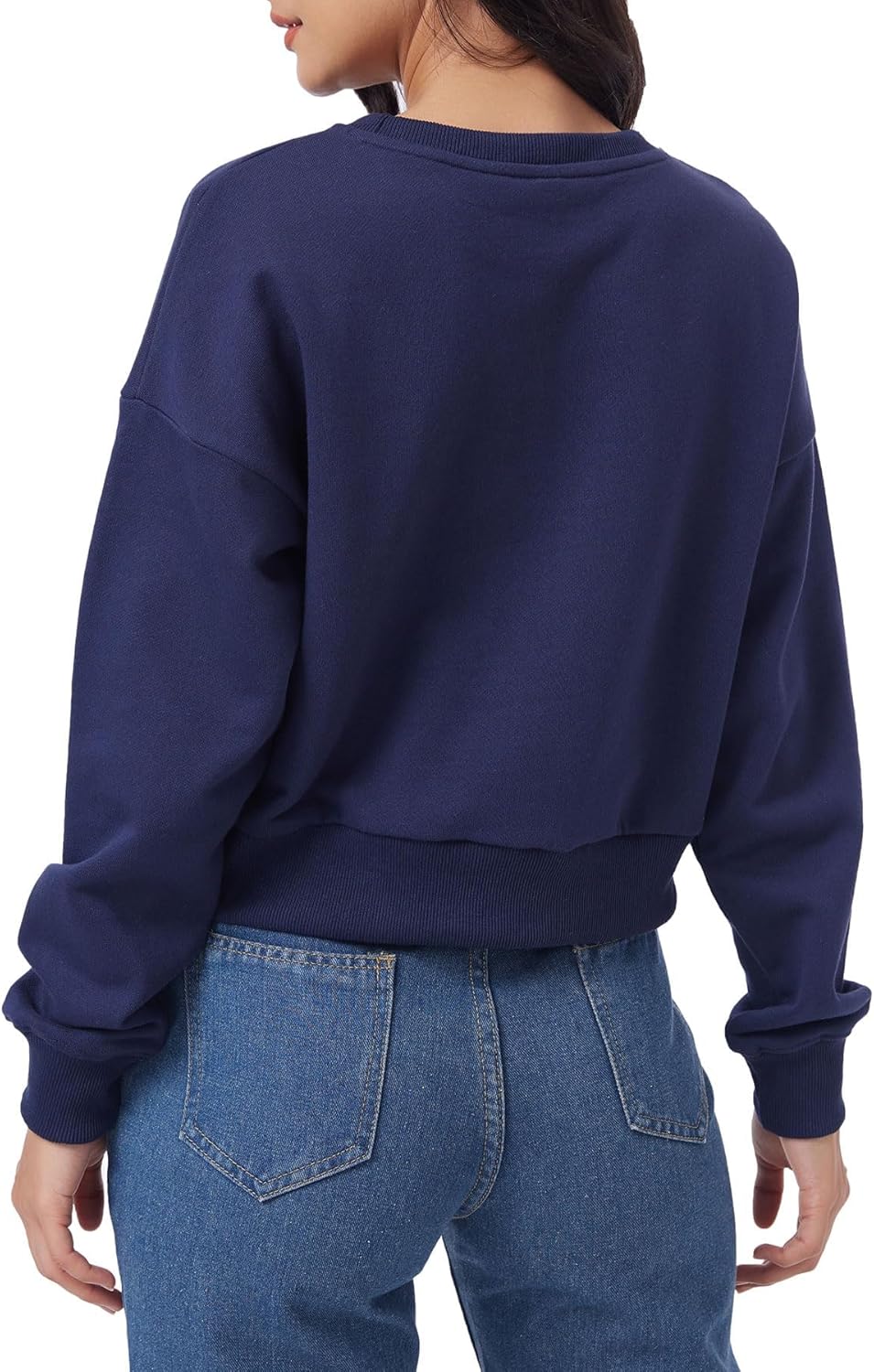 Amazhiyu Women's Cropped Sweatshirt French Terry Crew Neck Long Sleeve Pullover - Image 3