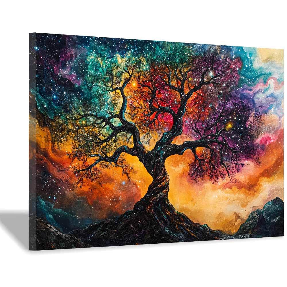 ZAMAEIU Tree of life wall art Nebula Tree abstract canvas wall, For Bathroom, Living Room, Bedroom, Office.Gift for Home Decor(multicolored)-30x50cm Framed