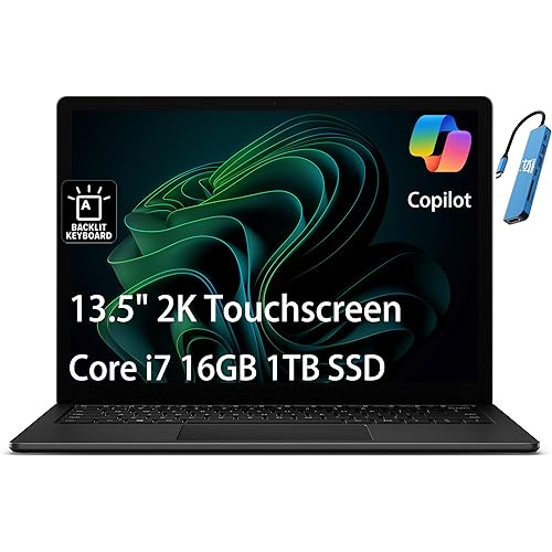 Microsoft Surface Laptop 5 Laptop (13.5" 2K Touchscreen, Intel 10-Core i7-1265U, 16GB 6400MHz RAM, 1TB SSD), IST HUB, 18-Hr Battery Life, Backlit, Wi-Fi 6, Webcam, Win 11 Pro w/AI Copilot, Black