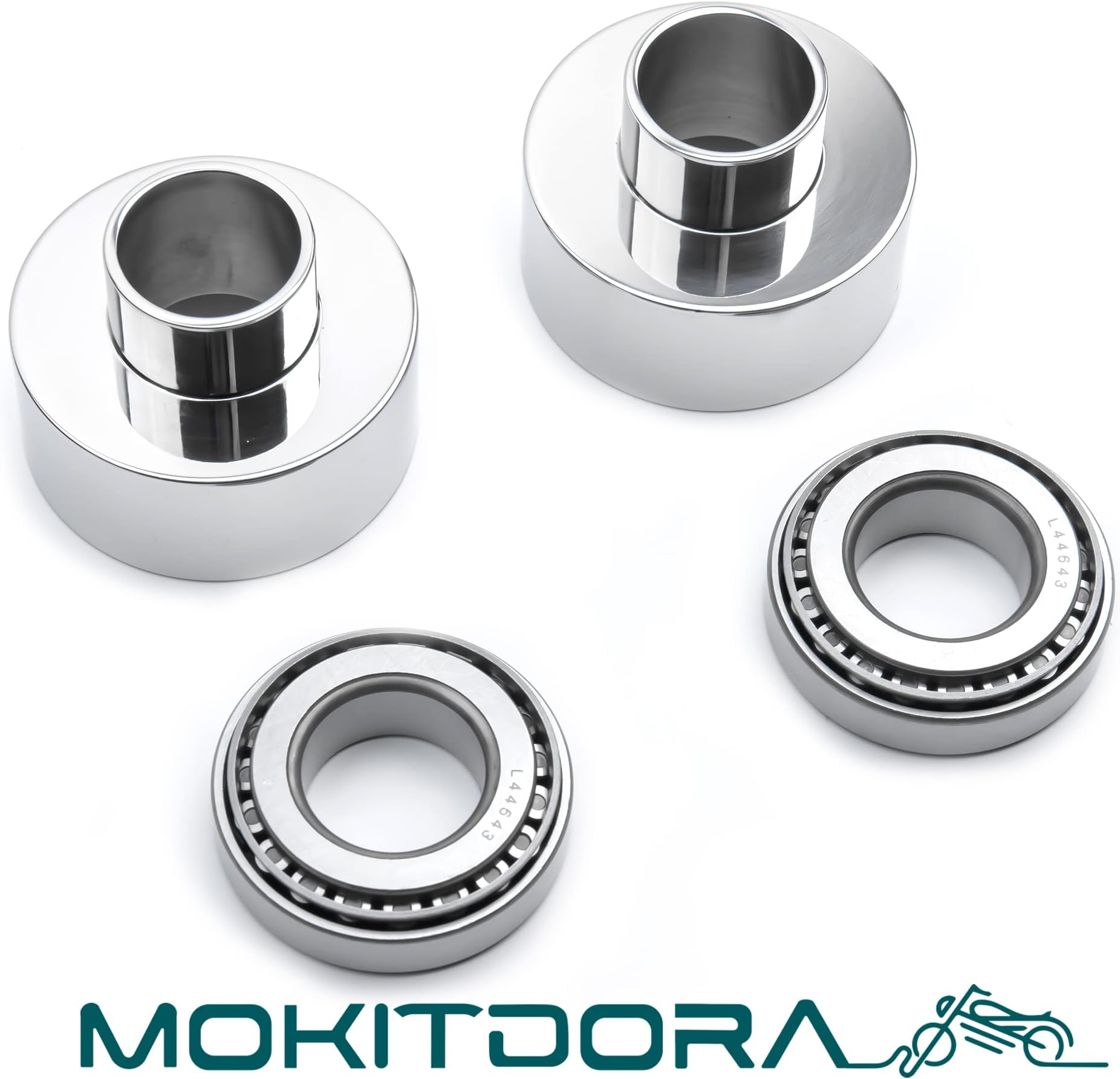 MoKitDoraMoKitDora Front Neck Cup Kit Conversion Front End 7/8" to 1" Evo for 1952-1981 Harley Sportster Ironhead Fork, Chrome