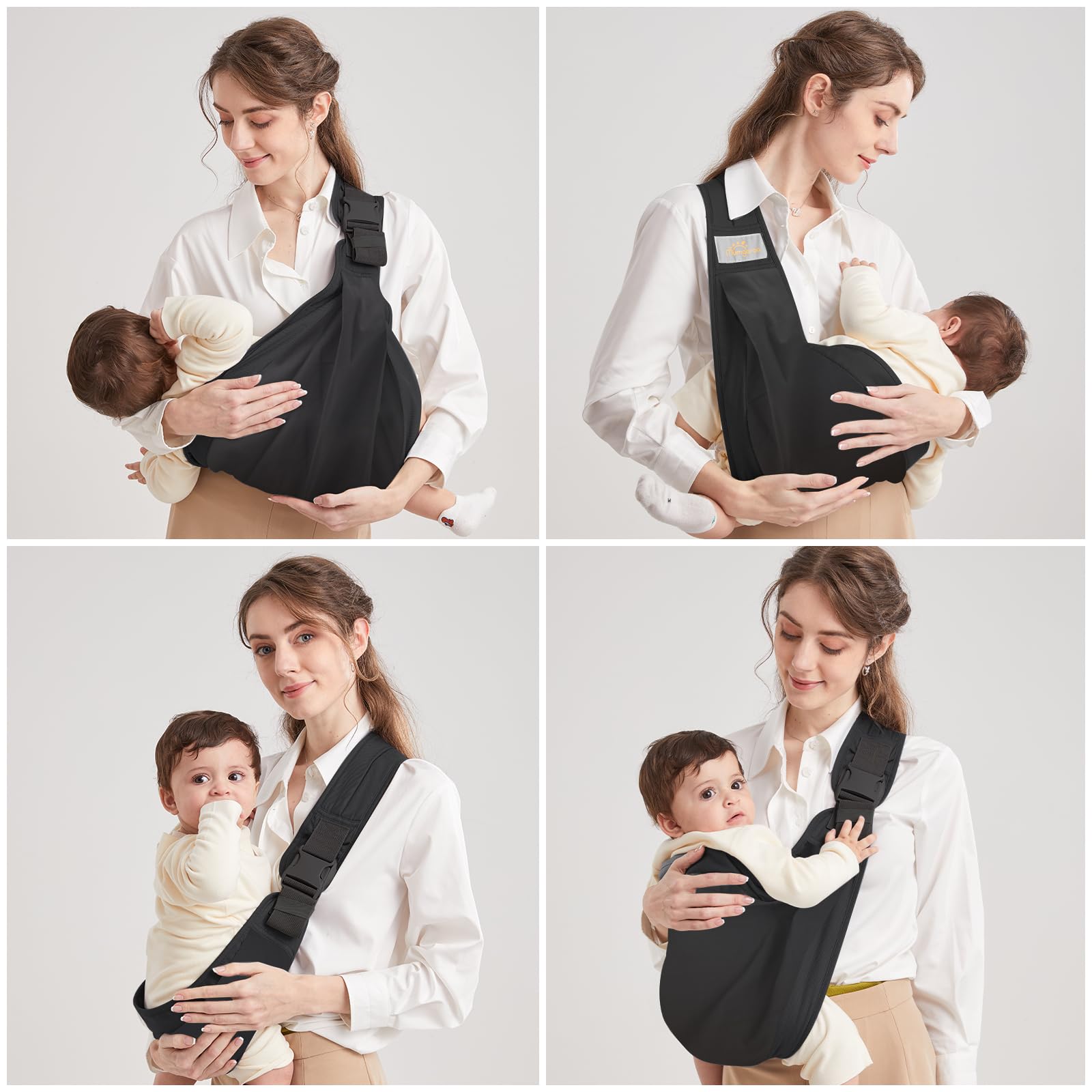 Mumgaroo Fascia Porta Bebe, Marsupio Neonato, Fascia Neonato Multifunzionale On the Go, Marsupio Neonato 0-36 mesi, Tutte le Stagioni, Fino a 15KG, Nero