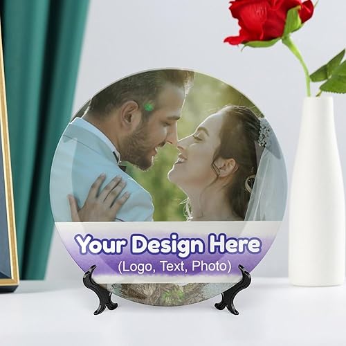 Miniatura 9 de Plato decorativo personalizado para fototexto con soportes, platos llanos de porcelana personalizados con imagen, foto personalizada en plato, crea