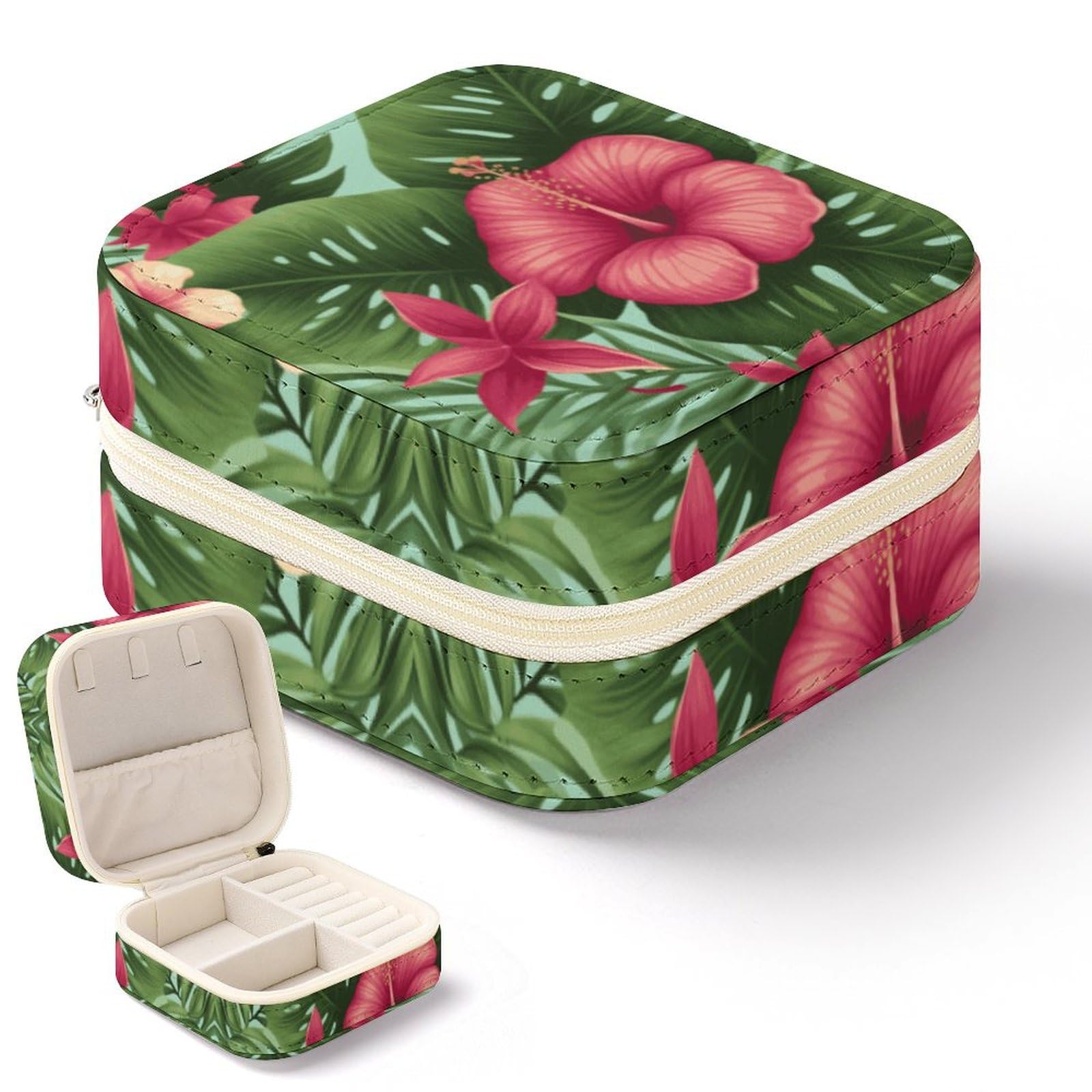 Boîte de rangement portable pour bijoux de voyage à motif exotique hawaïen