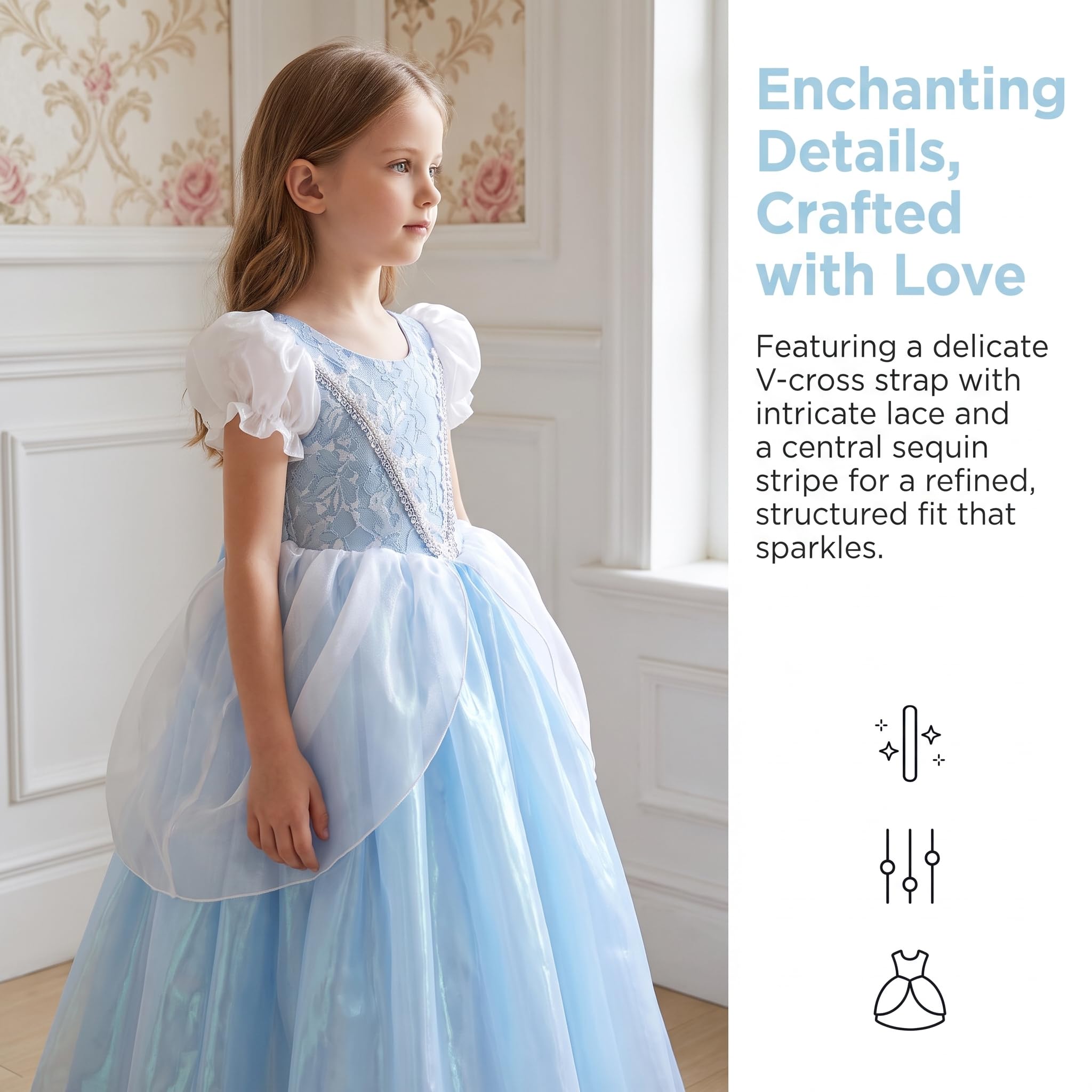 Prinzessinnenkleid für Mädchen, Deluxe-Halloween-Kostüm, blau, Cosplay-Kostüm