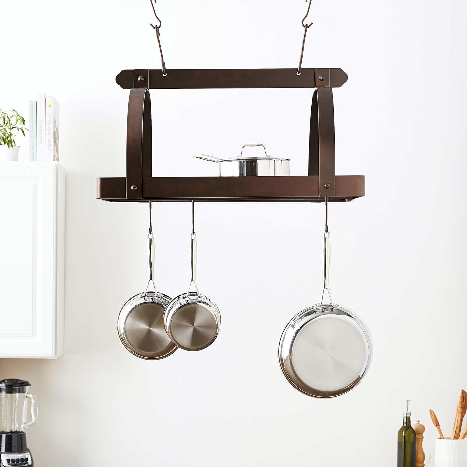 Rectangular Hanging Pot Rack with Grid & 24 Hooks