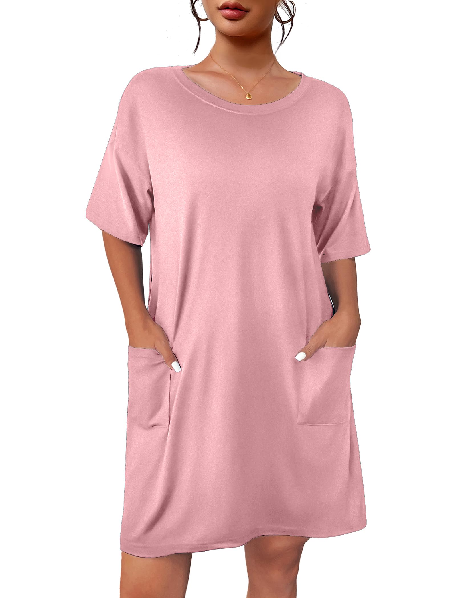 Ekouaer Womens Nightgown with Pockets Short Sleeve Sleep Shirts