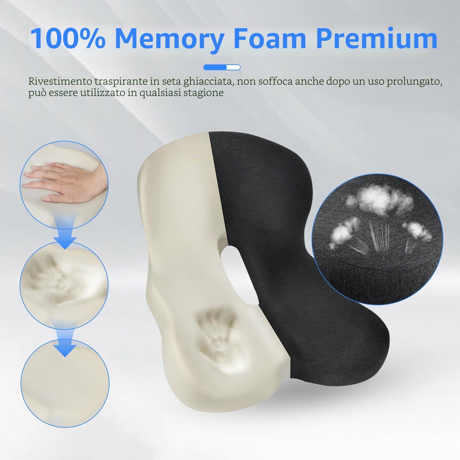OWill Cuscino Sedia Ufficio in Memory Foam, Cuscino Emorroidi, Cuscino Coccige e Cuscino Auto, Benefico per Alleviare la Stanchezza Cuscino Antidecubito per Sedia a Rotelle, Circolazione Sanguigna