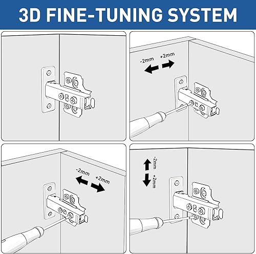 Miniatura 5 de TamBee Bisagras Lazy Susan de 165 Bisagras de puerta de gabinete de esquina superpuesta, cierre suave, ajuste 3D, oculta, placa de clip para