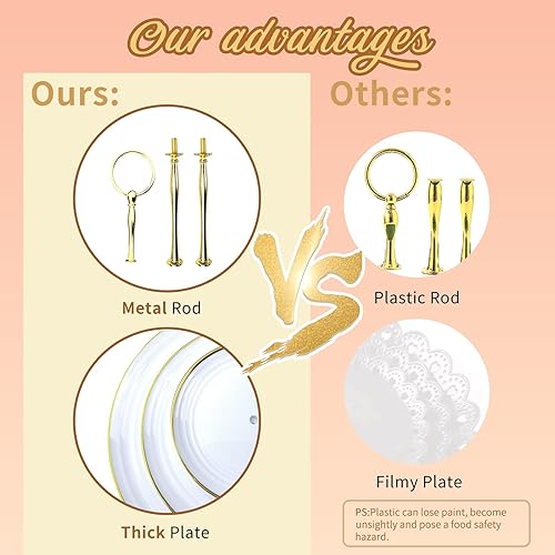 Miniatura 5 de Juego de 5 soportes para cupcakes, juego de mesa de postre con 2 soportes para cupcakes de 3 niveles + 3 bandejas de aperitivos, perfectos para