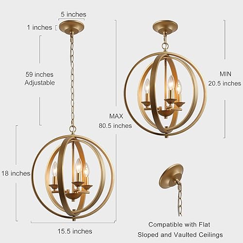 Miniatura 2 de GEPOW Candelabros modernos de orbe, lámpara colgante de globo dorado para comedor, sala de estar, dormitorio, isla de cocina y vestíbulo