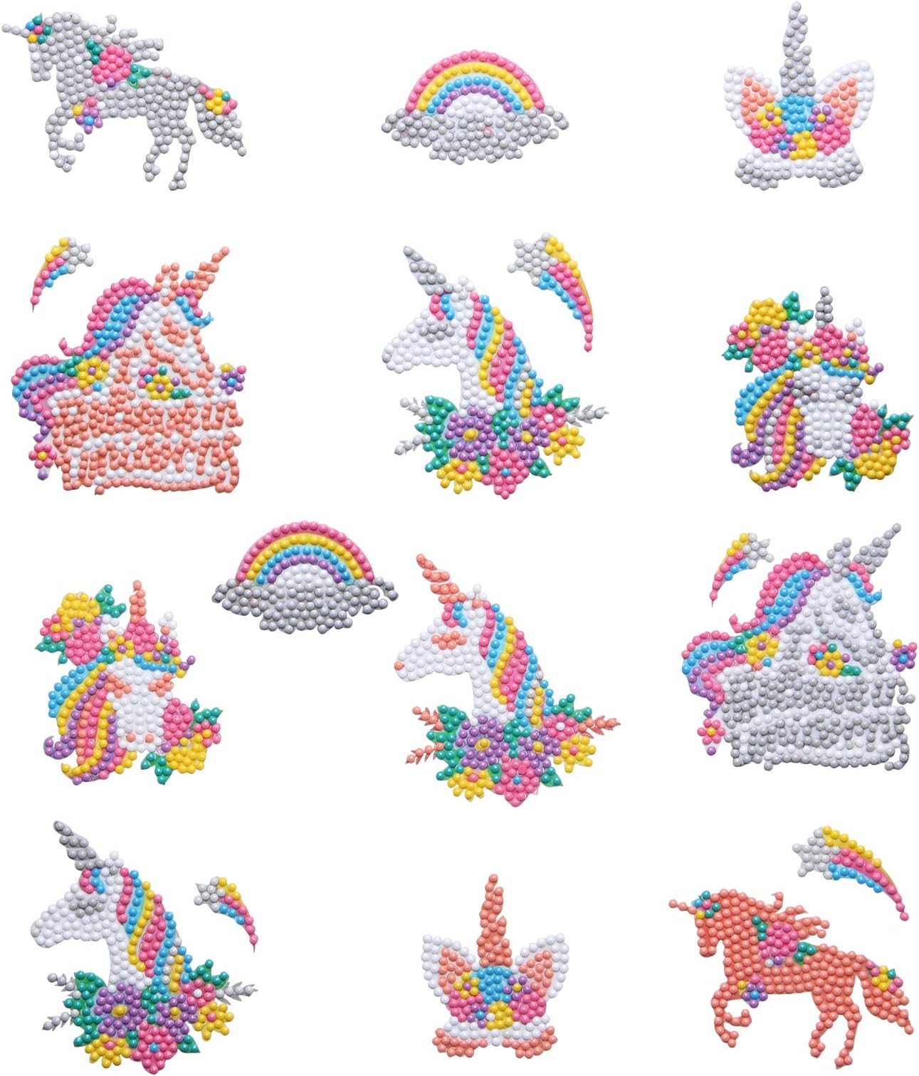 18Pcs Diamond Painting Sticker Kits for Kids, Panacare DIY Art Craft Unicorn Painting with Diamond, Full Drill Round Sticker Diamond Gem Art Kit Painting by Number Perfect for Making Lovely Stickers…