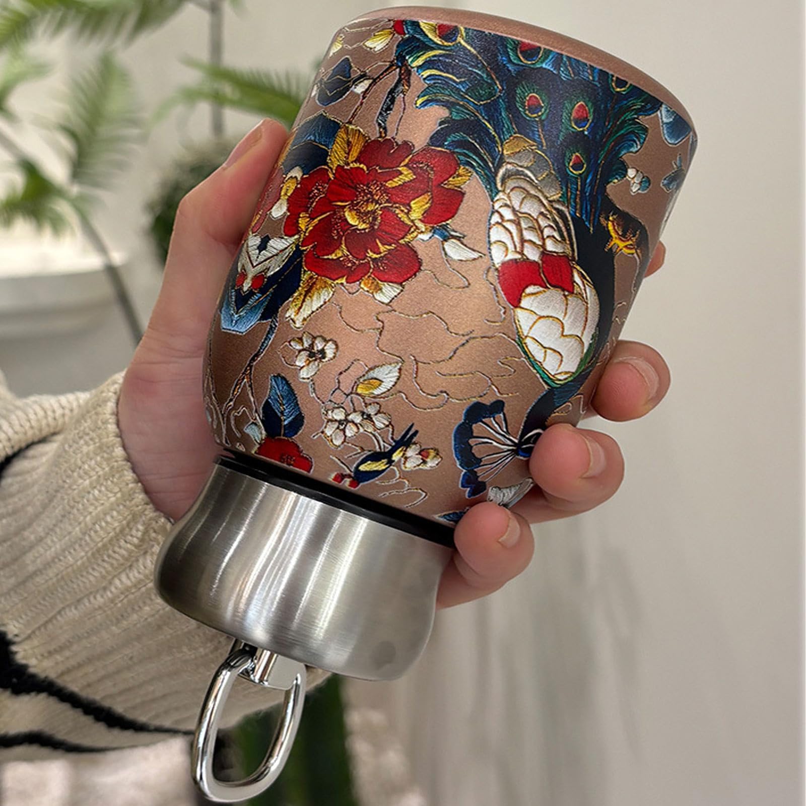 Mini botella térmica de acero inoxidable, pequeña botella de agua aislada al vacío, portátil, a prueba de fugas, vaso deportivo para bebidas calientes y frías, taza de viaje (pavo real)