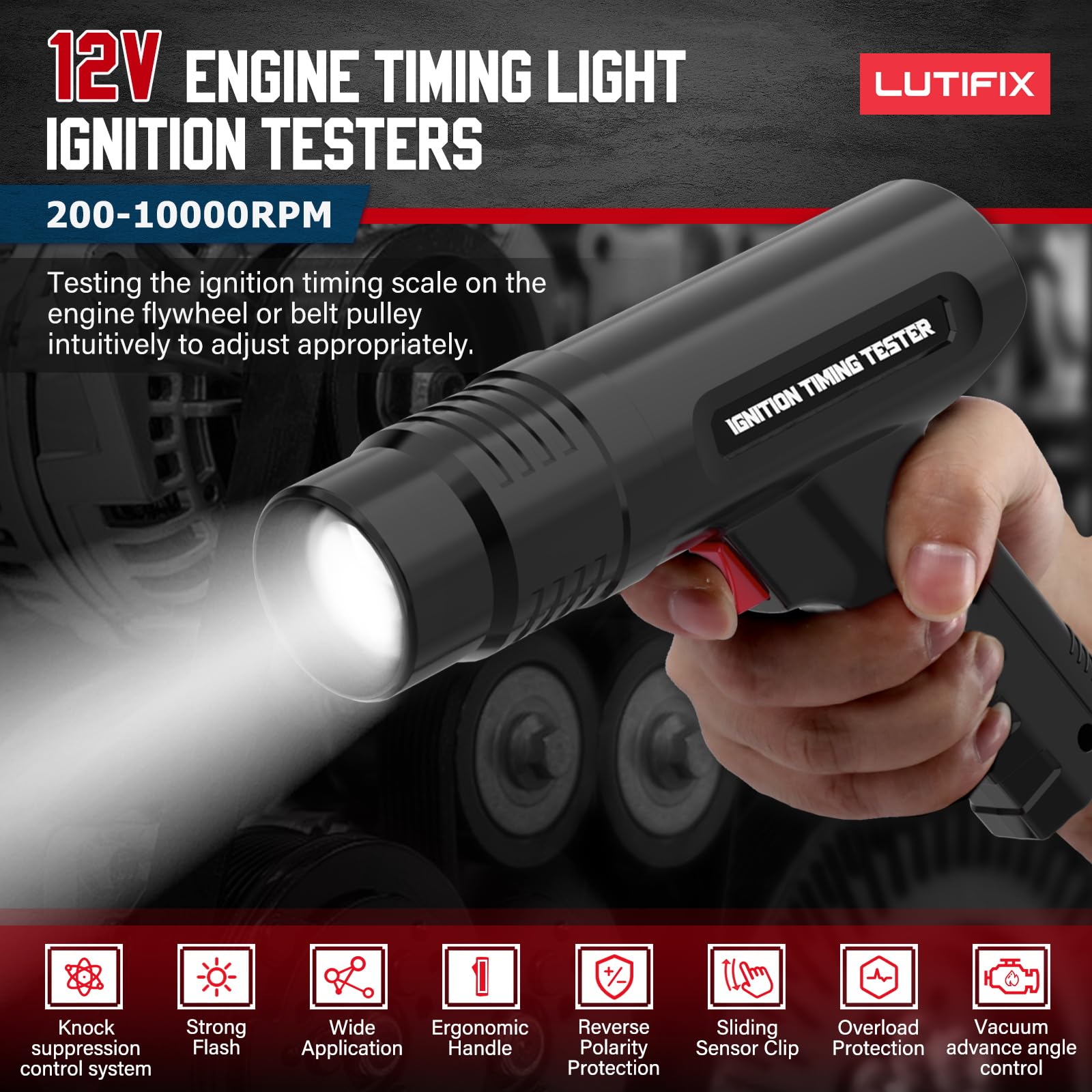 Lampe de minutage 12V, pistolet de minutage de moteur, lampe à flash puissant avec clip de capteur coulissant pour voiture, moto et marine