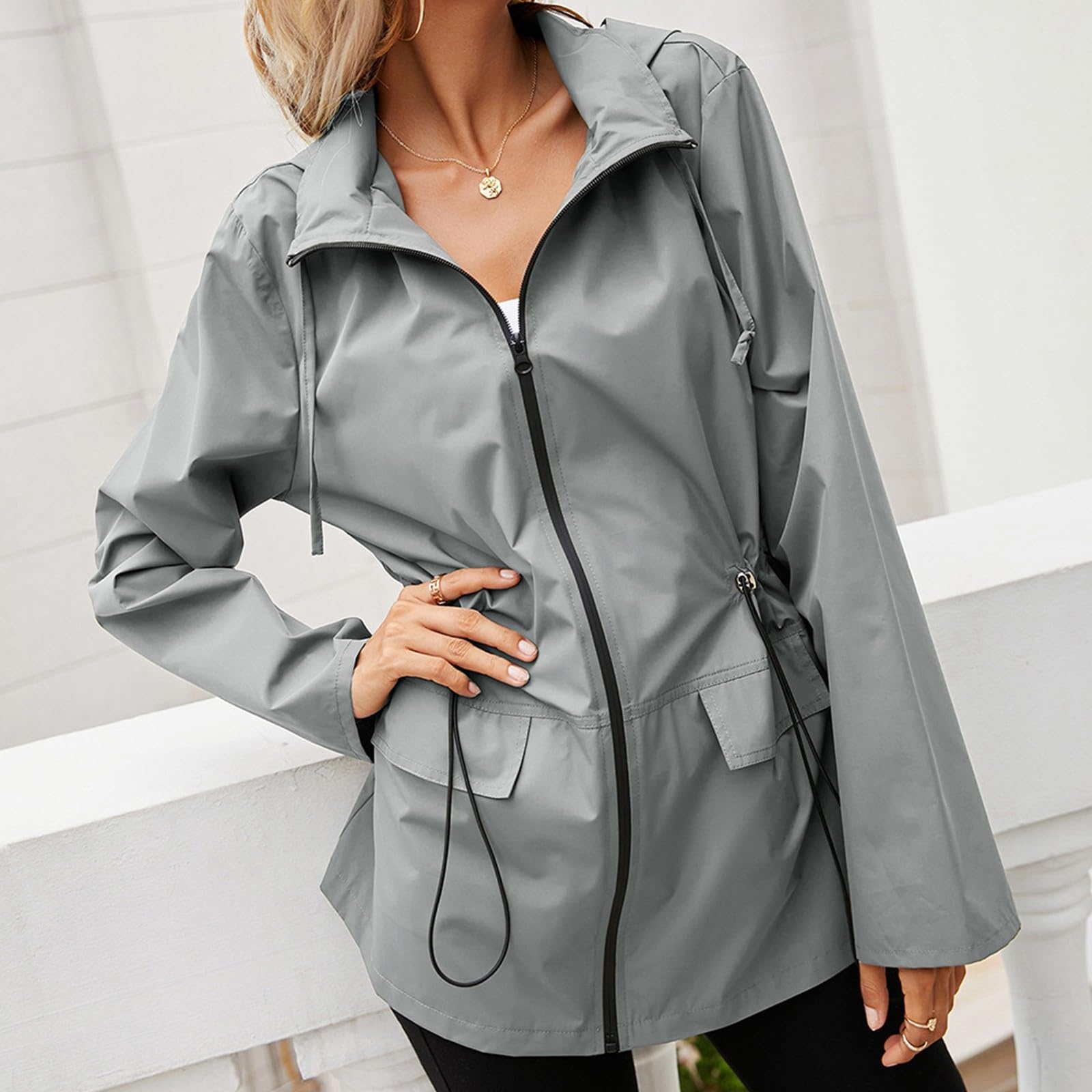 Cortavientos Mujer-Chubasquero Con Capucha Y Cremallera Para Mujer Para OtoñO E Invierno Deportes Al Libre Chaqueta A De Informal Para Ir Al Trabajo Senderismo Abrigo Prendas De Vestir Exteriores