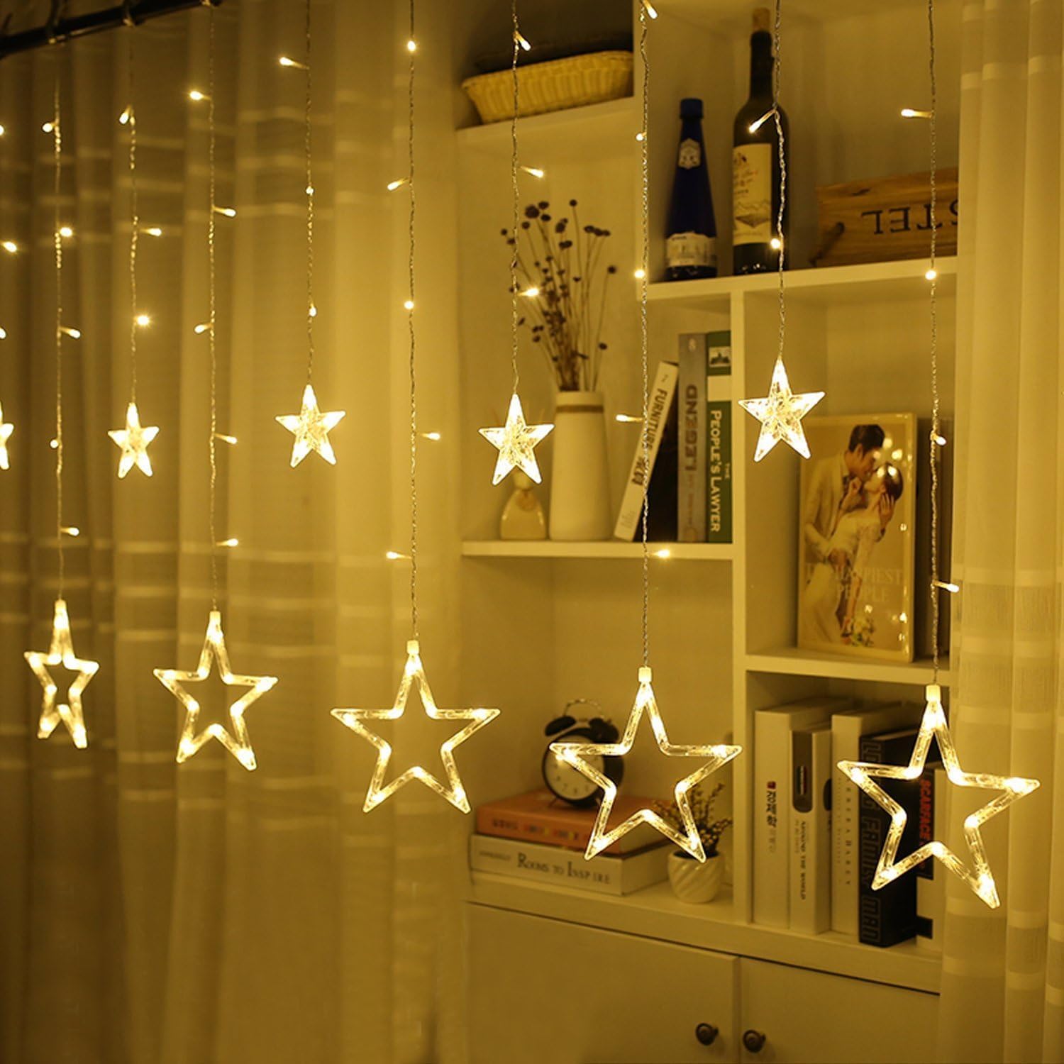 Avoalre Tenda Luminosa Natale Stelle 138 LED 2M Luci Natale Stelle 8 Modalità IP44 Impermeabilità Funzioni Memoria e Tandem Tenda Luminosa per Interno Esterno Casa Festa, Bianco Caldo