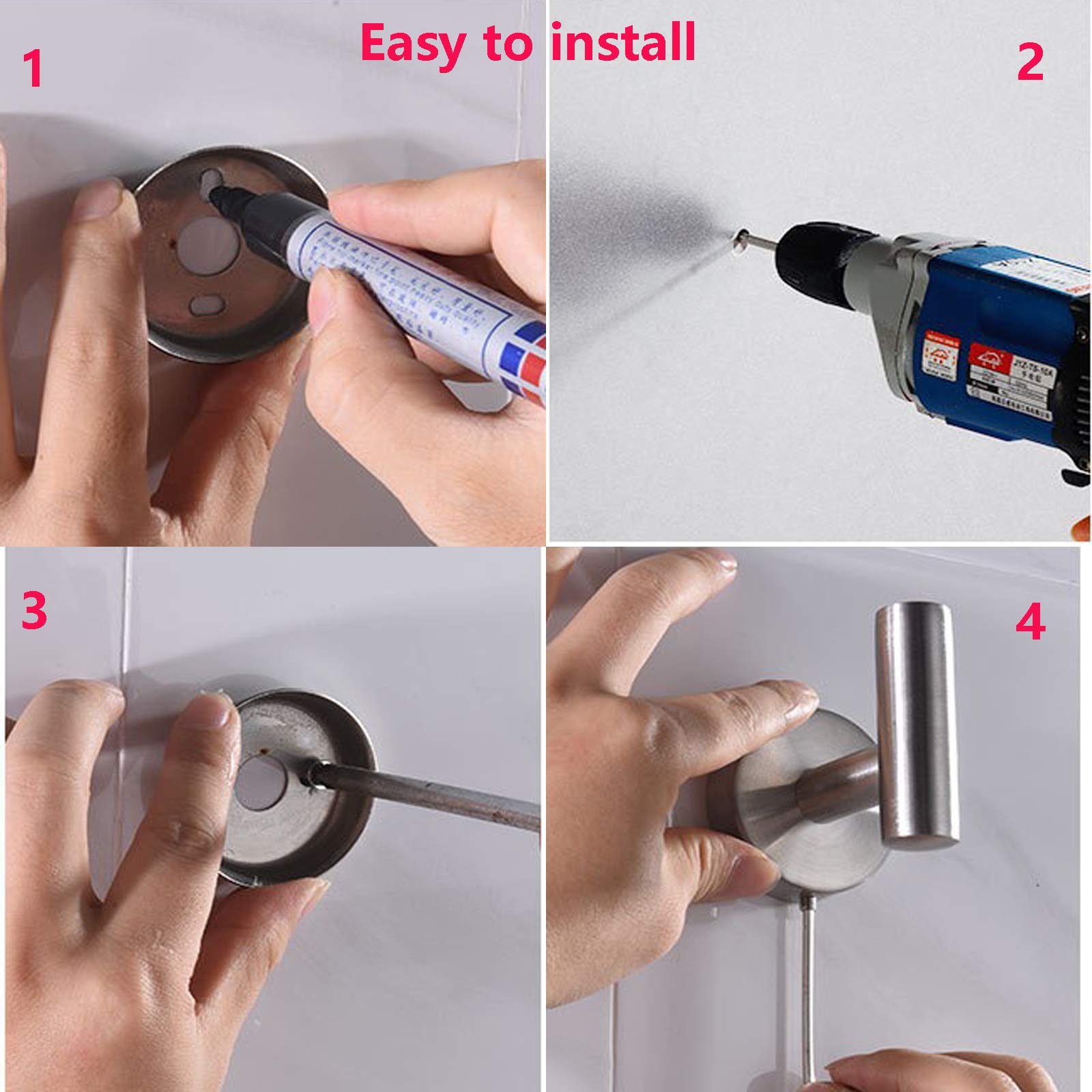 Towel Holder Wall Mounted ，Bathroom Towel Robe Hook，Shower Kitchen Wall Hanging Hooks Wall Mount SUS 304 Stainless Steel (sliver 4)