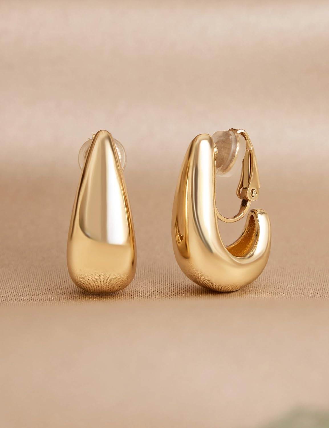FAN&LOUIS 14K Gold Clip On Earrings for Women, Chunky Huggie Teardrop Clip-on for Non Pierced Ears - Image 5