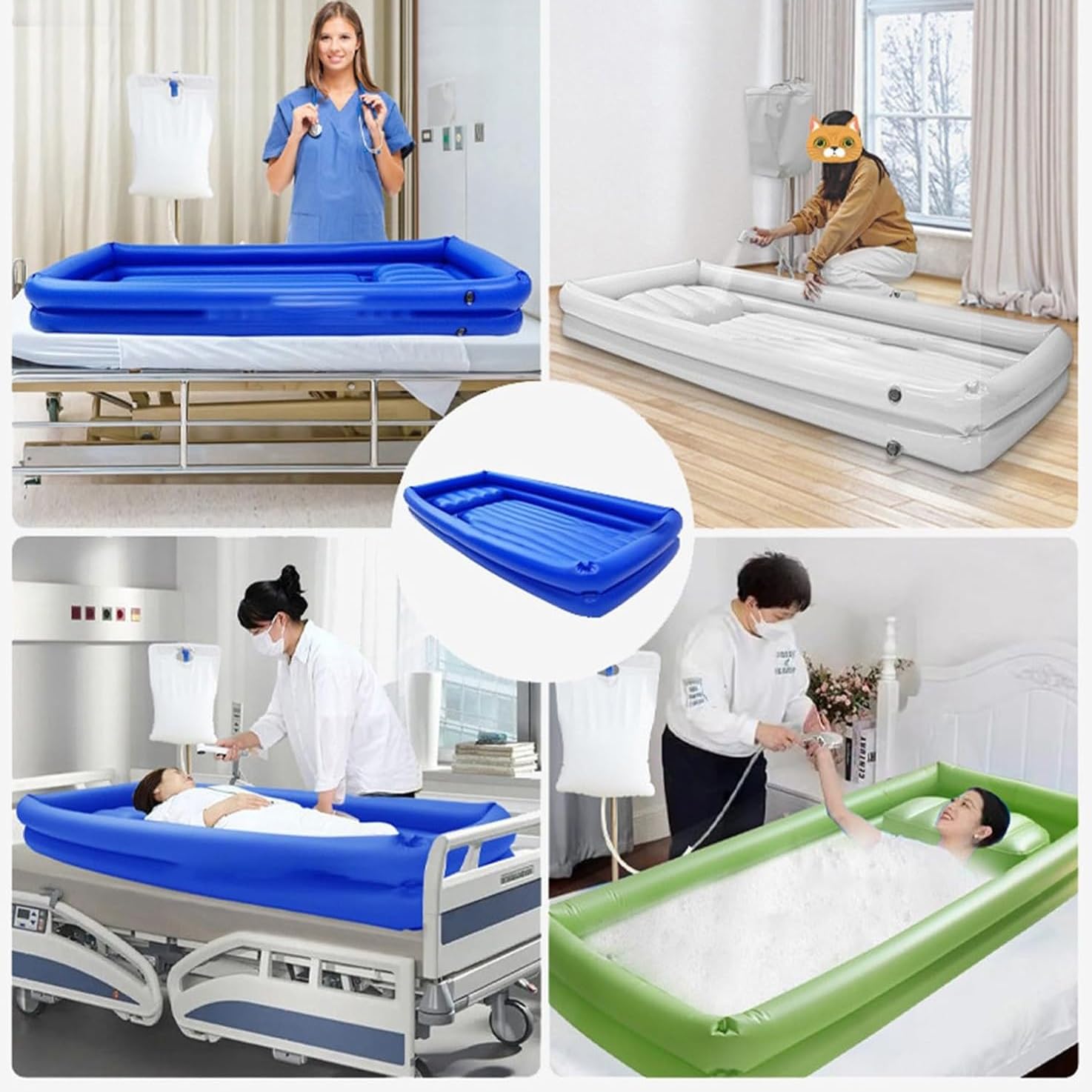 Kit de lavabo inflable, sistema de ducha portátil de PVC con bomba de aire, lavabo para adultos postrado en cama, cómoda bañera inflable para el hogar o viajes