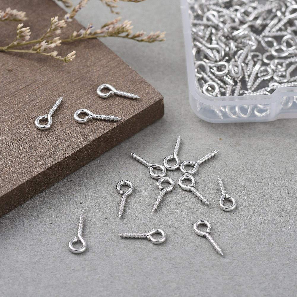 Grimmstr 300 Pcs Multipurpose Eye Bolts Hook Screw Eye Nails Pin Bail for DIY Jewelry Making Accessories Silver