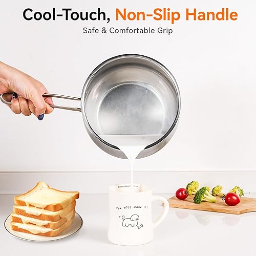 Miniatura 4 de WANGYUANJI Cacerola de acero inoxidable de 2.5 cuartos de galón con cesta de vapor, olla y vaporizador 2 en 1, base de tres capas, tapa de vidrio