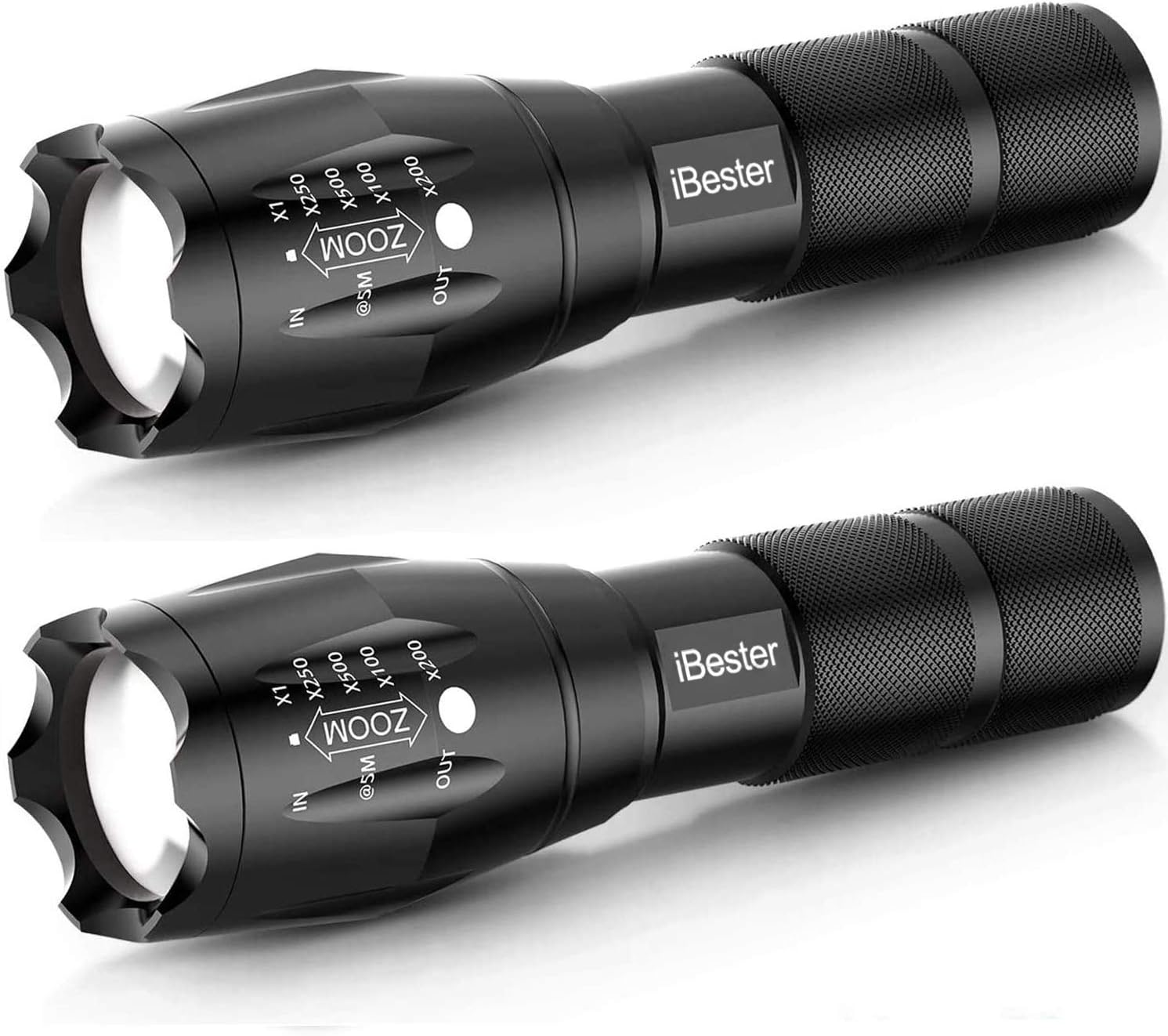 Tactical Flashlight, iBester XML-T6 LED Flashlight, High Lumen, Portable, Zoomable, 5 Modes, Water Resistant, Perfect for Camping, Outdoor, Emergency (2 Pack)