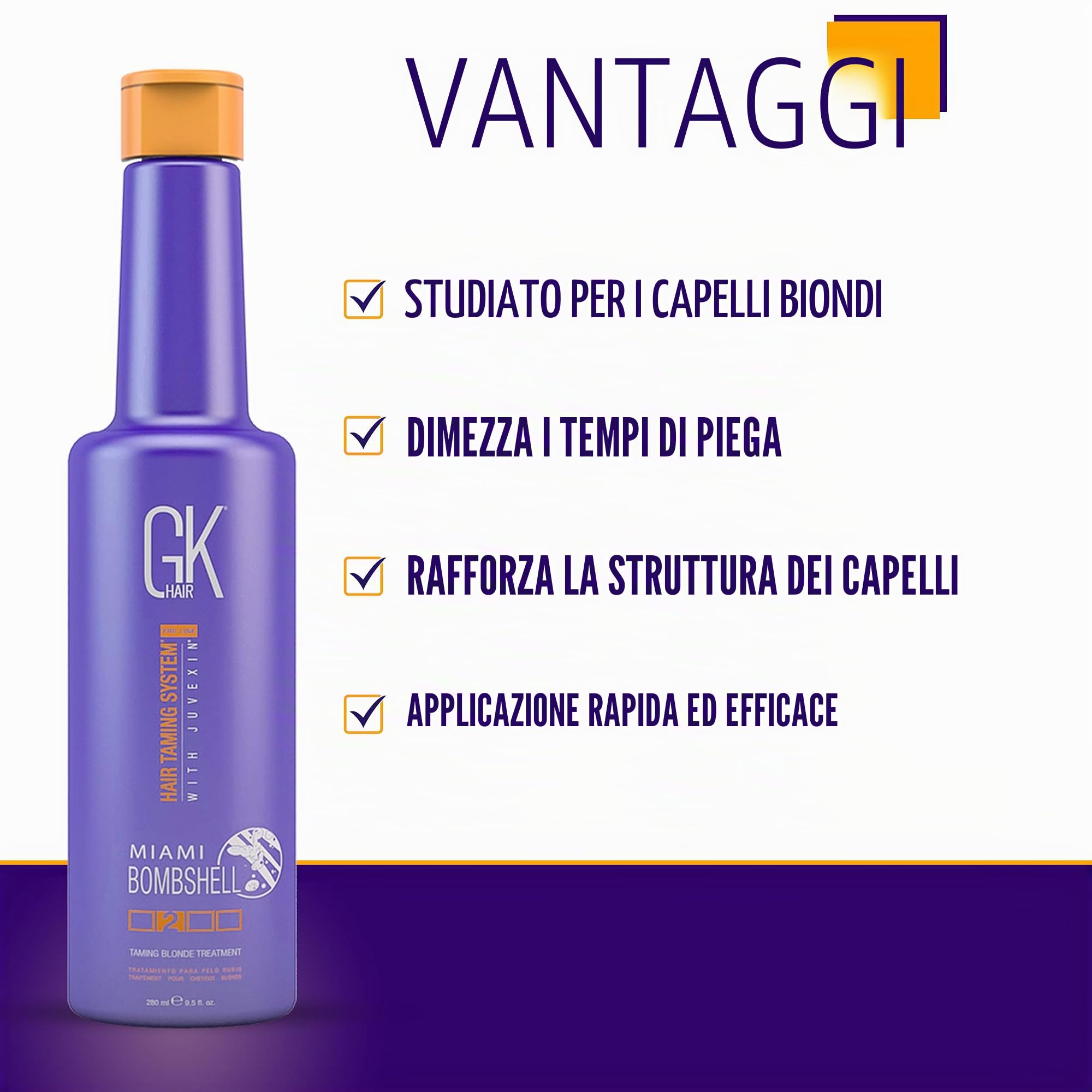 GK HAIR Global Keratin Miami Bombshell Purple Treatment (280ml 9.5Fl Oz) Capelli addomesticati biondi che lisciano i risultati professionali rimuove i toni giallo-arancio-ottone