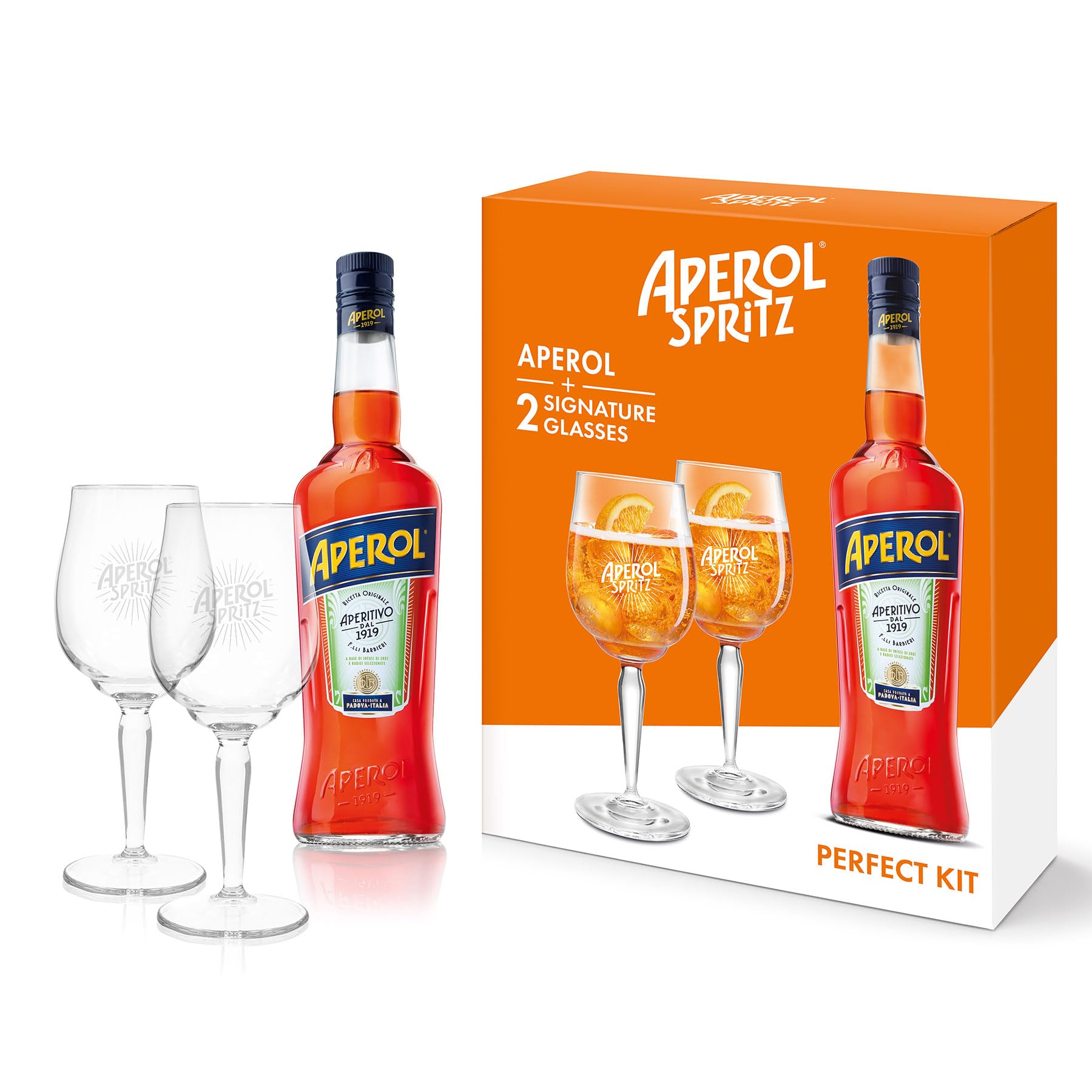 Aperol Aperitivo Geschenkset - 1 x 0,7 l - Aperol im Set mit 2 Gläsern für Spritz - 11% Vol. Alkohol - das Original