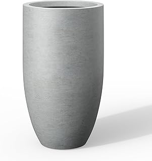 Kante 24 Inch Tall Round Concrete Planter, Large Indoor Outdoor Plant Po...