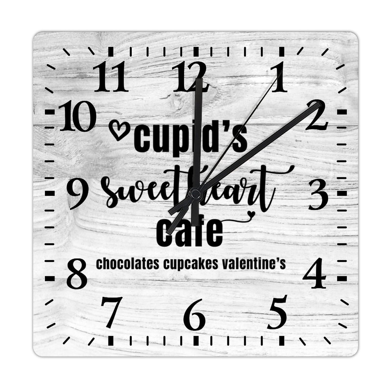 Horloge murale carrée en bois Sweetheart Cafe silencieuse rétro pour bureau et maison
