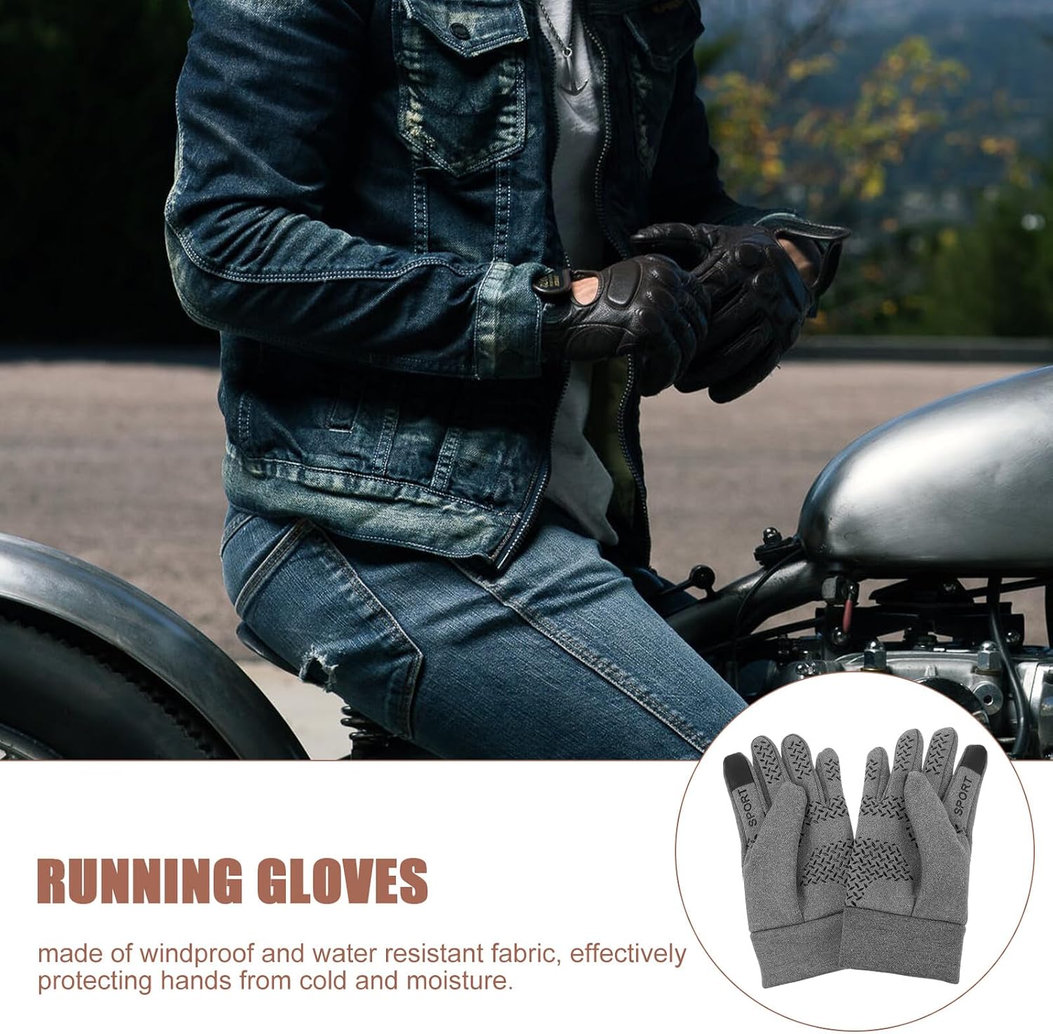 Touchscreen Gloves Men Outdoor Cycling Gloves Windproof Waterproof with Two-Finger Design Non-Slip for Cold Weather Biking Gray M