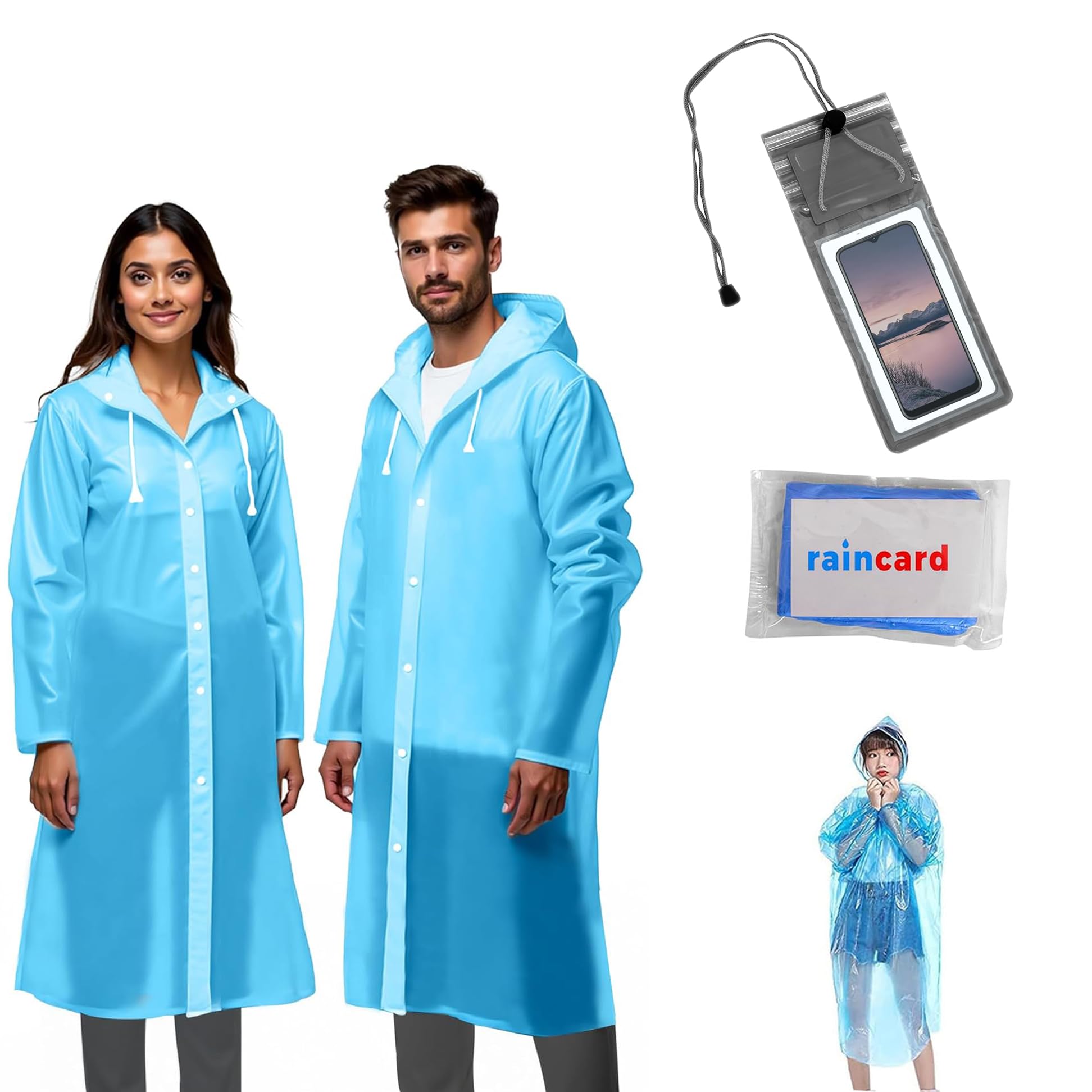 hmyz 1 Pair EVA Waterproof Unisex Rain Coat Hooded Full Sleeves & 1pcs Disposable RainCard & 1pcs Mobile Rain Protection Pouch Multi Color-picture-44