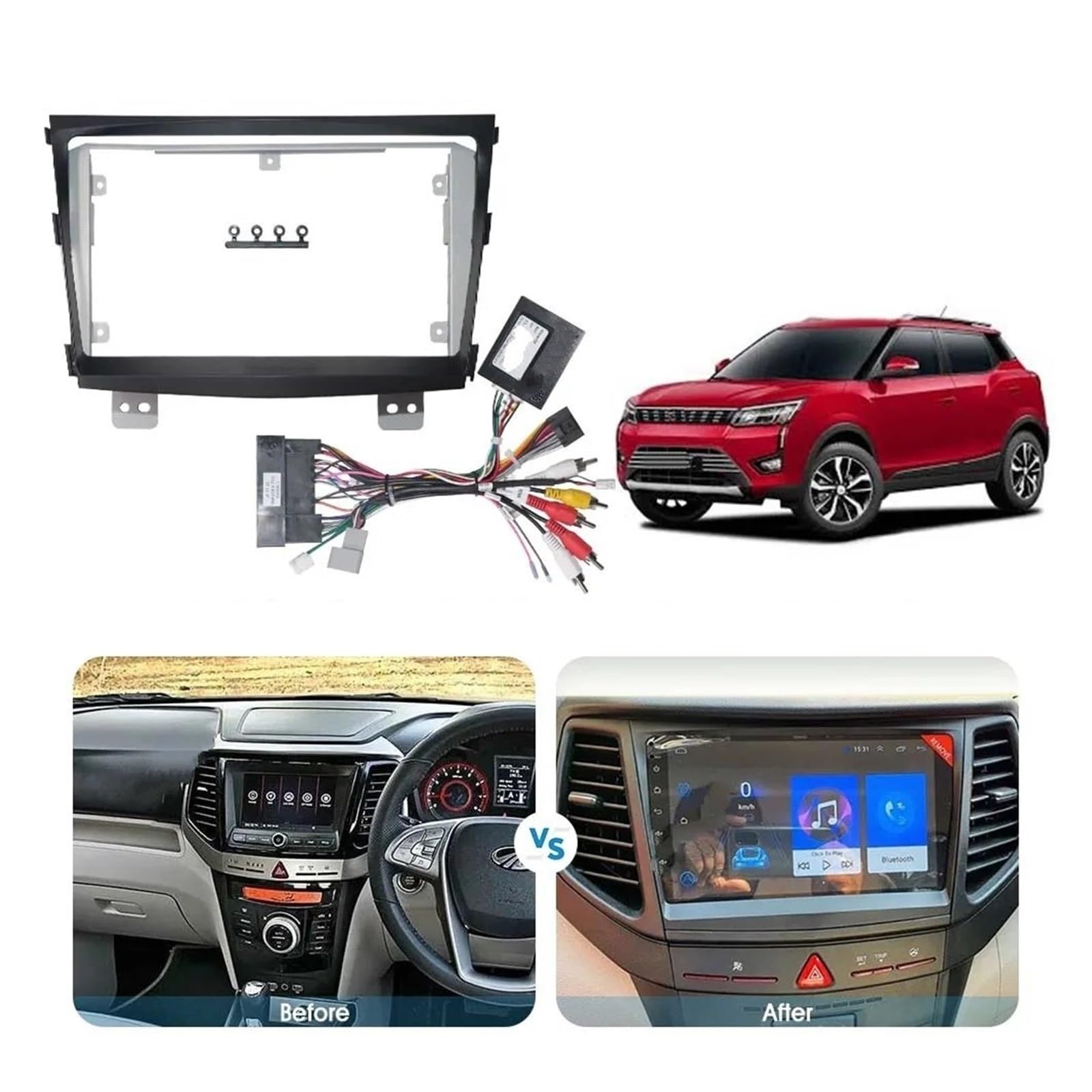 Kit D'adaptation De Façade Châssis Voiture pour Autoradio Android, Compatible avec Mahindra XUV300 Auto Radio Cadre Cadre Radio | Full Set A