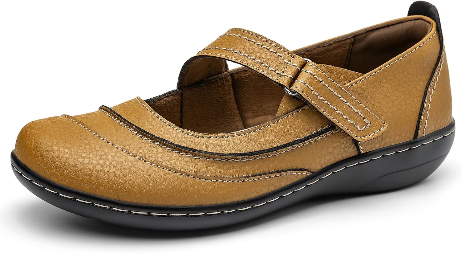 Women's Comfortable & Lightweight Leather Mary Jane Flats Versatile Business Casual Dress Shoes Work Office Cute Stylish Everyday Walking Shoes - Image 4