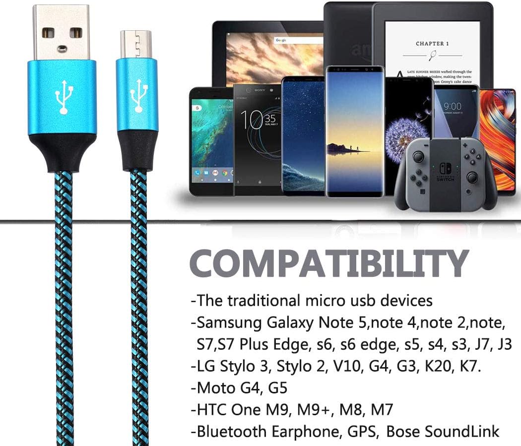 Android Charger Cable 6FT 4-Pack Nylon Braided Micro USB Cable Cell Phone Charger Android Fast Charging Cord Compatible with Samsung Galaxy S6 S7 Edge J3 J7,LG,HTC,Motorola,Sony,Xbox One,PS4,Yirddeo