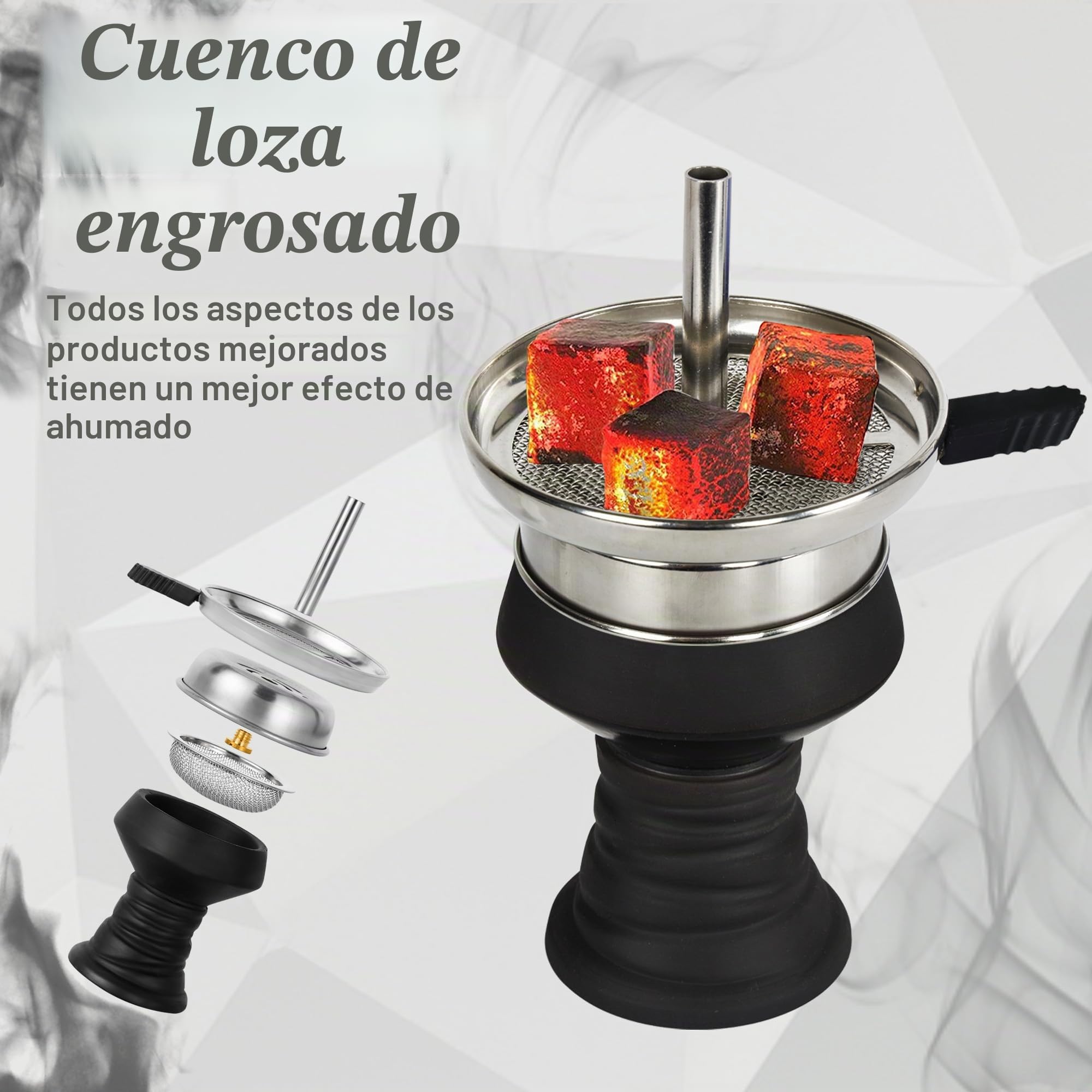 Cachimba Chisha 2 Mangueras Set - Completo con Accesorios para Cachimba de Acero Inoxidable Columna de Humo para Cachimba (Negro)