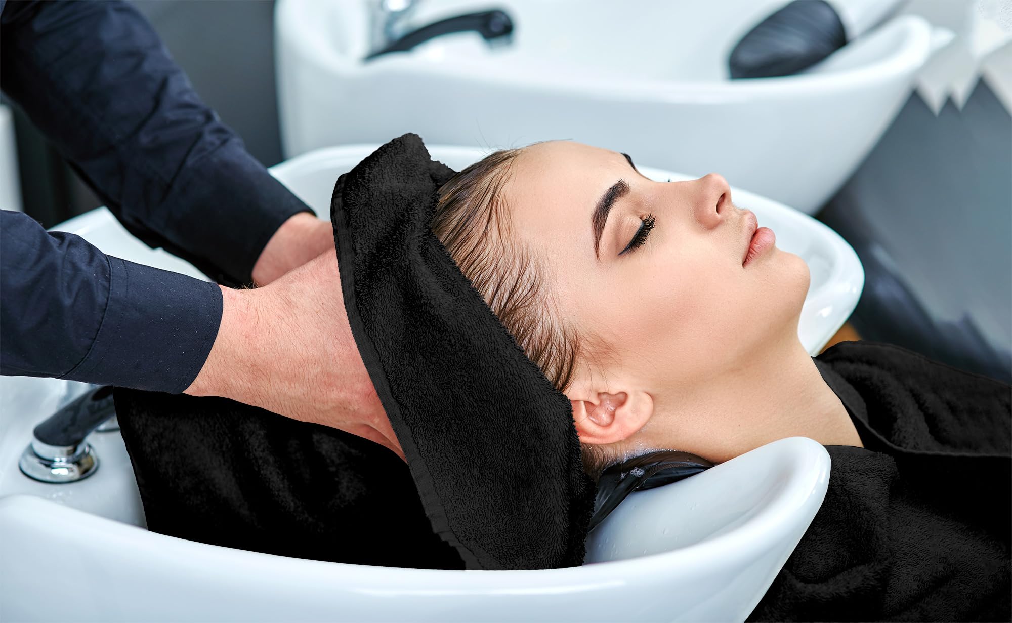 Set 5 Asciugamani Neri Professionali Per Parrucchieri - Telo 50x90cm In Spugna 380Gr, Tintura Indanthrene - Foto 3