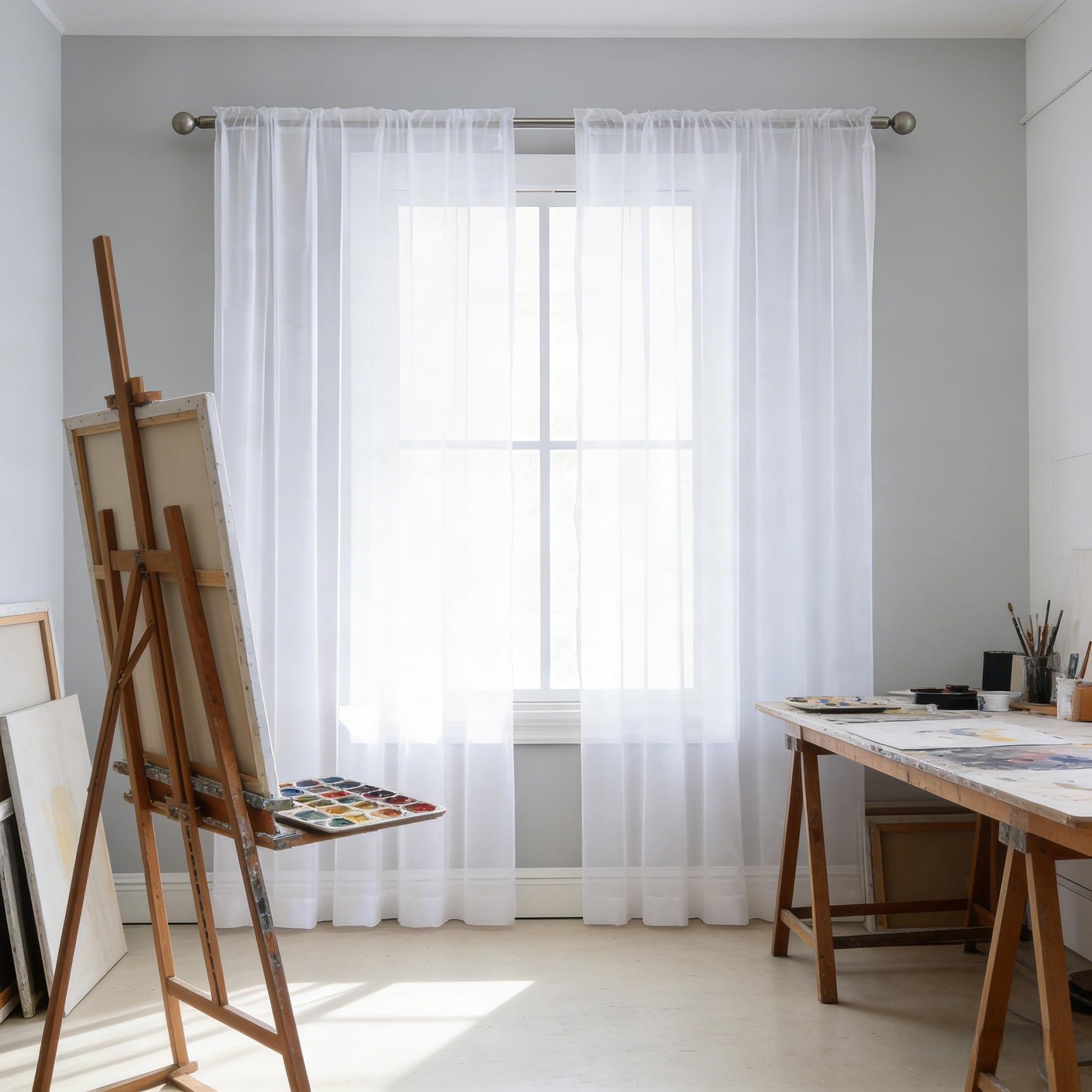 Cortinas de Voile sin Arrugas y Fáciles de Limpiar para Ventanas de Comedor