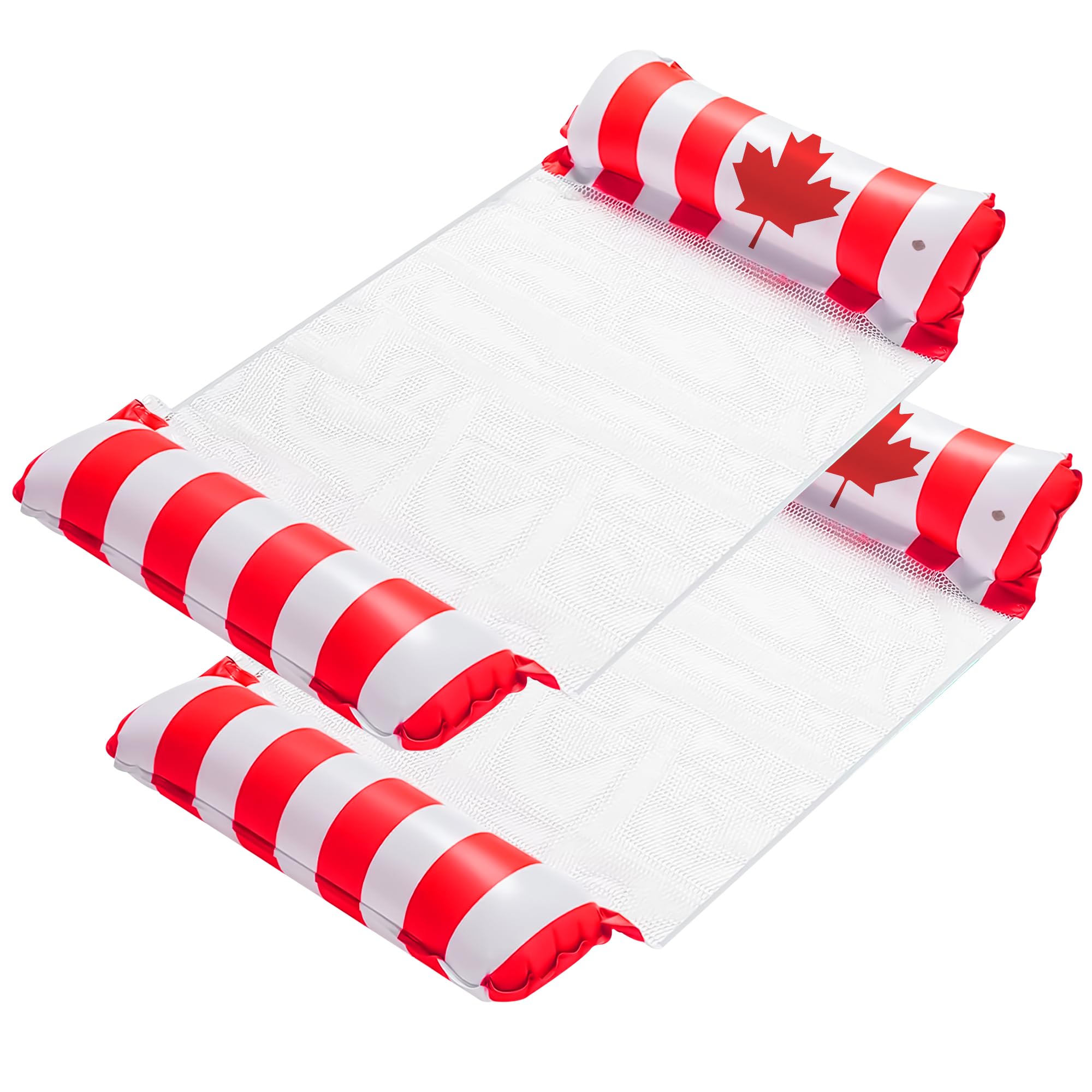 Inflatable Pool Floats for Adults - 2 Pack Pool Float with Canadian Flag - Multipurpose Inflatable Water Hammock with 4 in 1 - Flotteur Piscine Adulte - Ideal for Pool, Swimming, Lake, Water Sports