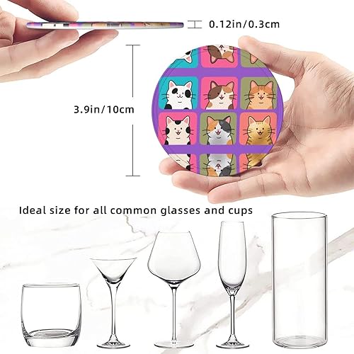 Miniatura 8 de Drink Coasters Set of 6, Cats Printed PU Leather Round Coaster with Holder for Outdoor, Office, Bar, Funny Heat-Resistant Home Desk Decor